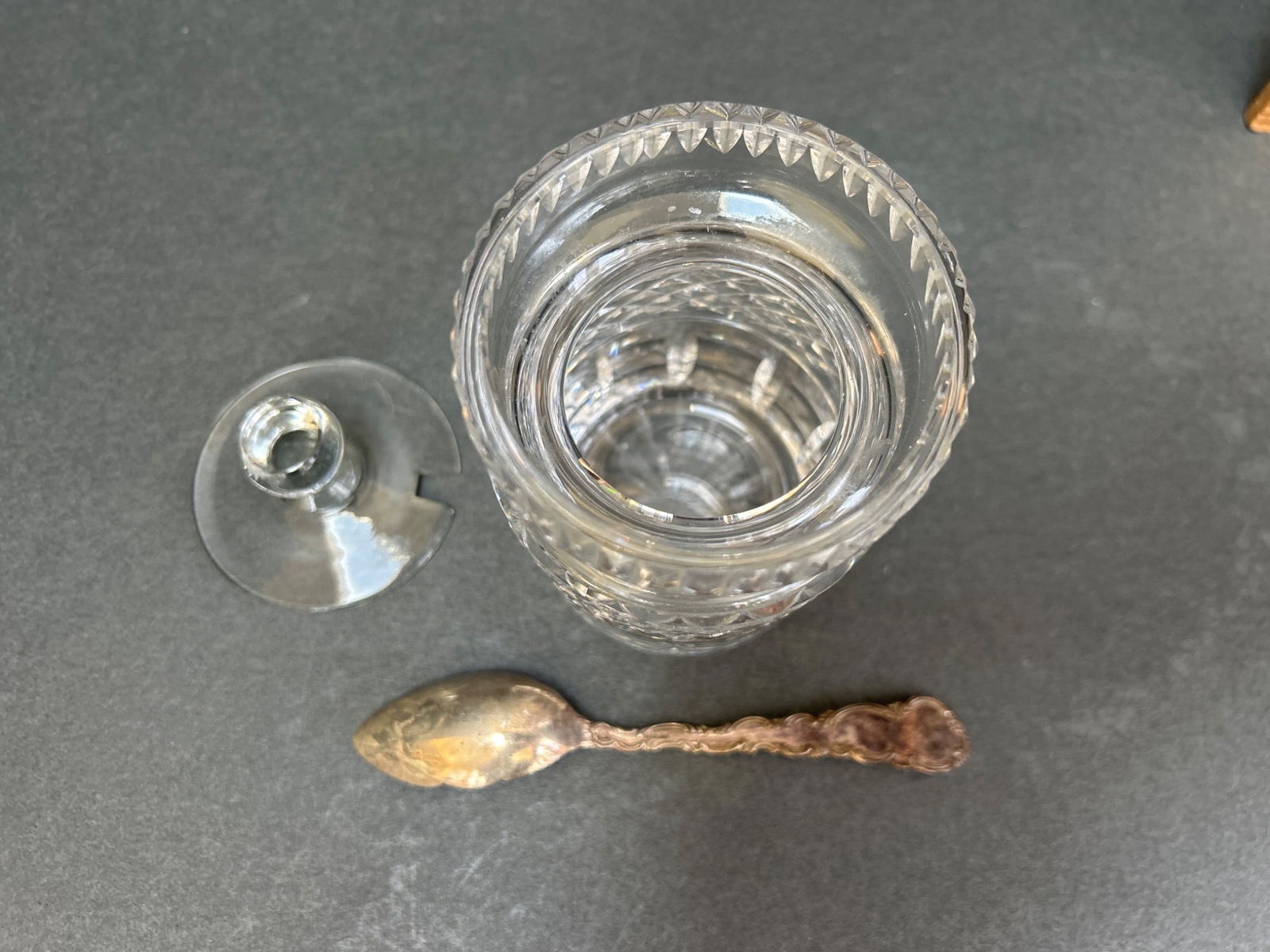 Cut Glass Condiment Jar With Sterling Silver Spoon - 4