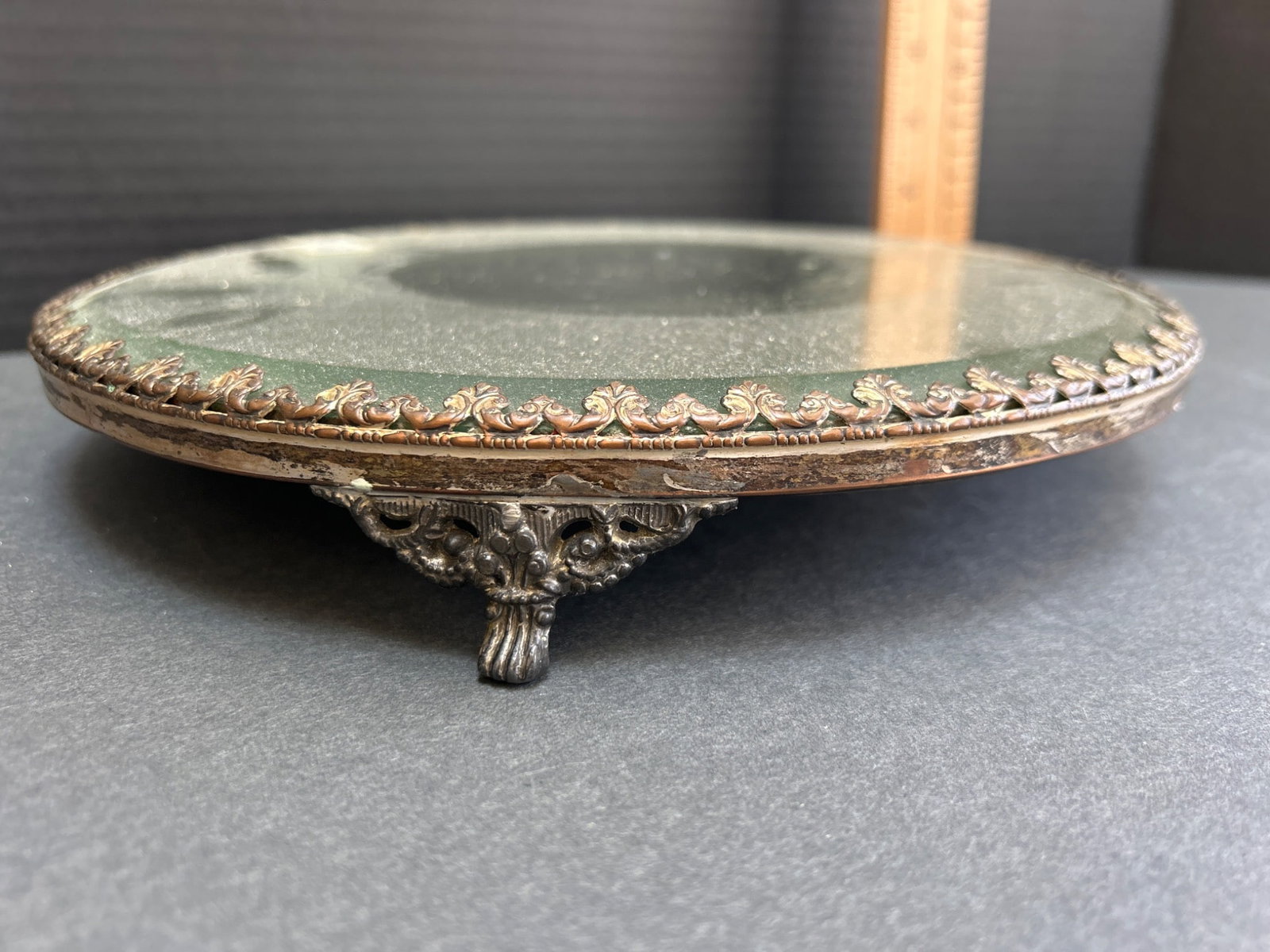 Glass Tray with Metal Embellishment and Three Footed Base - 2