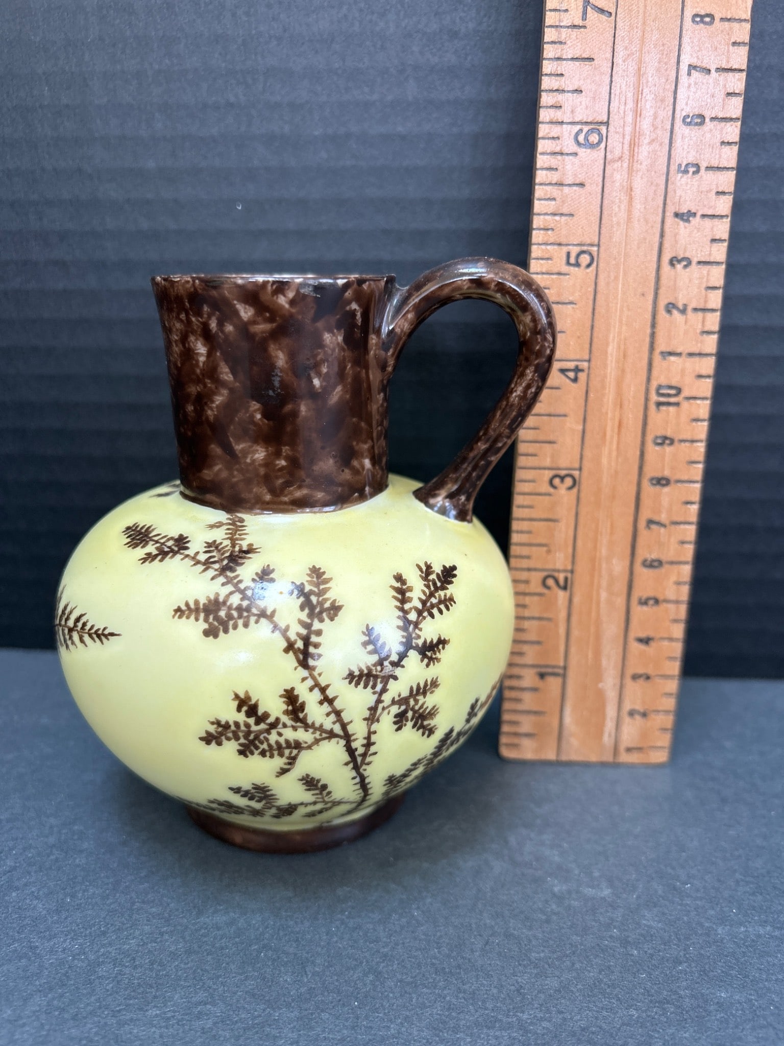 Ceramic Pitcher with Botanical Design, Labeled 'H&C', Approximately 4.5 Inches Tall - 2