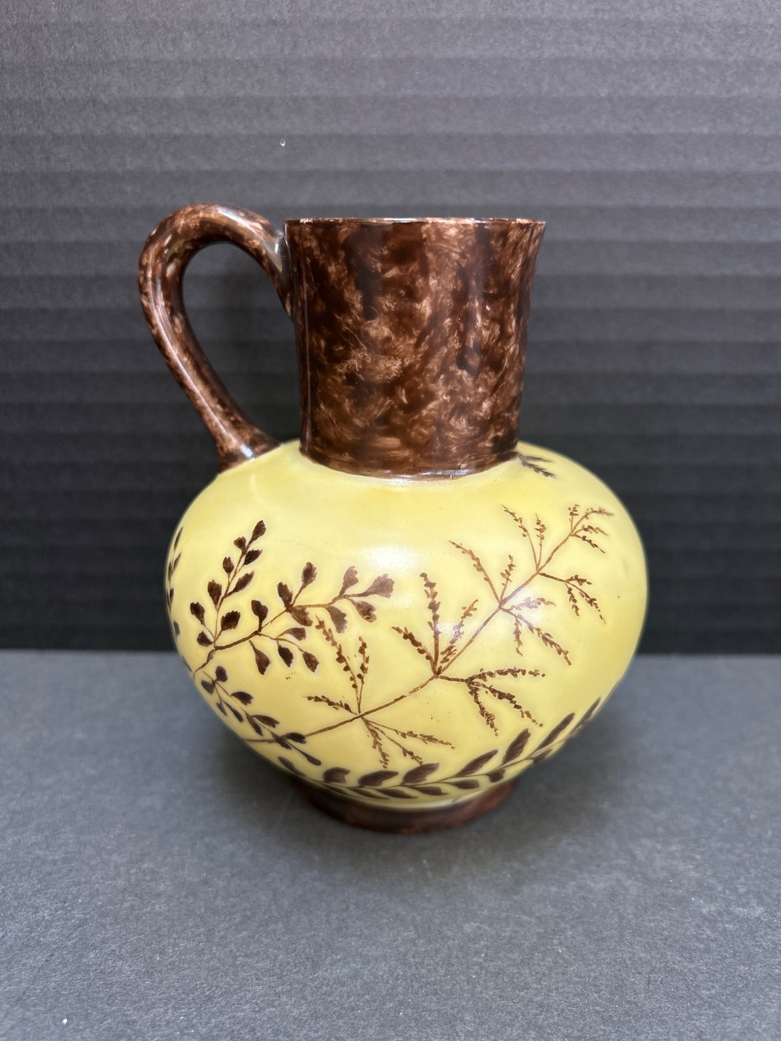 Ceramic Pitcher with Botanical Design, Labeled 'H&C', Approximately 4.5 Inches Tall - 3
