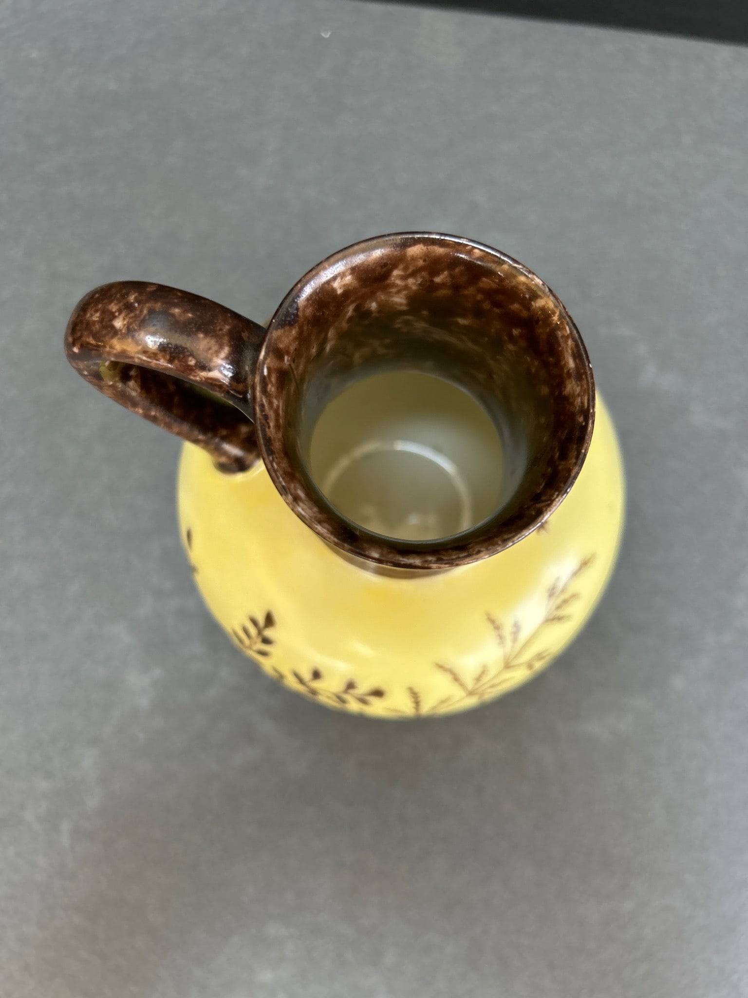 Ceramic Pitcher with Botanical Design, Labeled 'H&C', Approximately 4.5 Inches Tall - 4