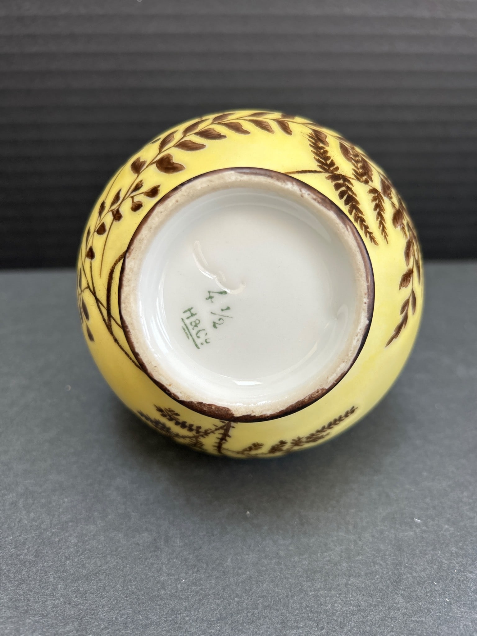 Ceramic Pitcher with Botanical Design, Labeled 'H&C', Approximately 4.5 Inches Tall - 5