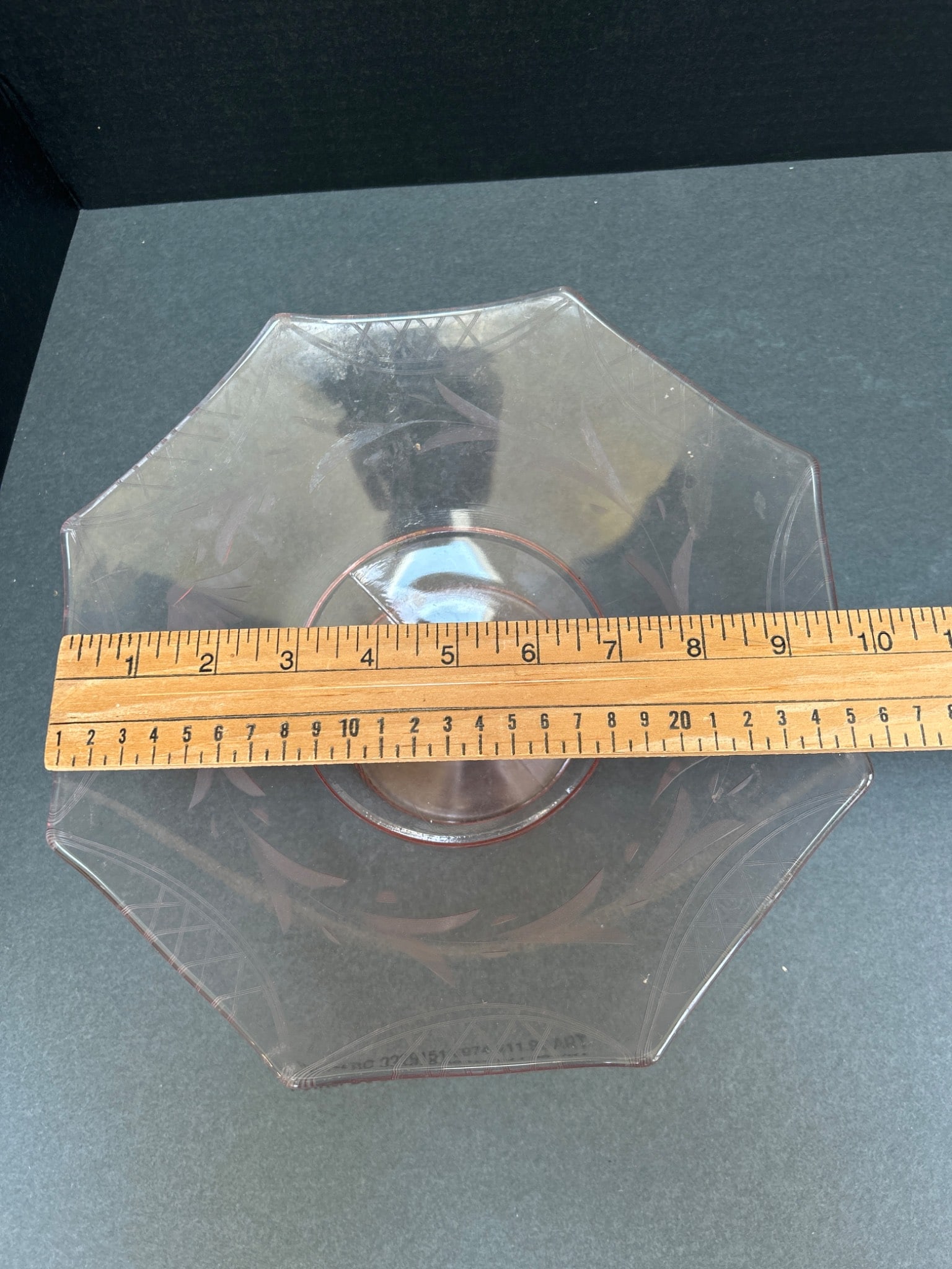 Pink Glass Pedestal Compote With Engraved Bird Motif and Geometric Design - 4