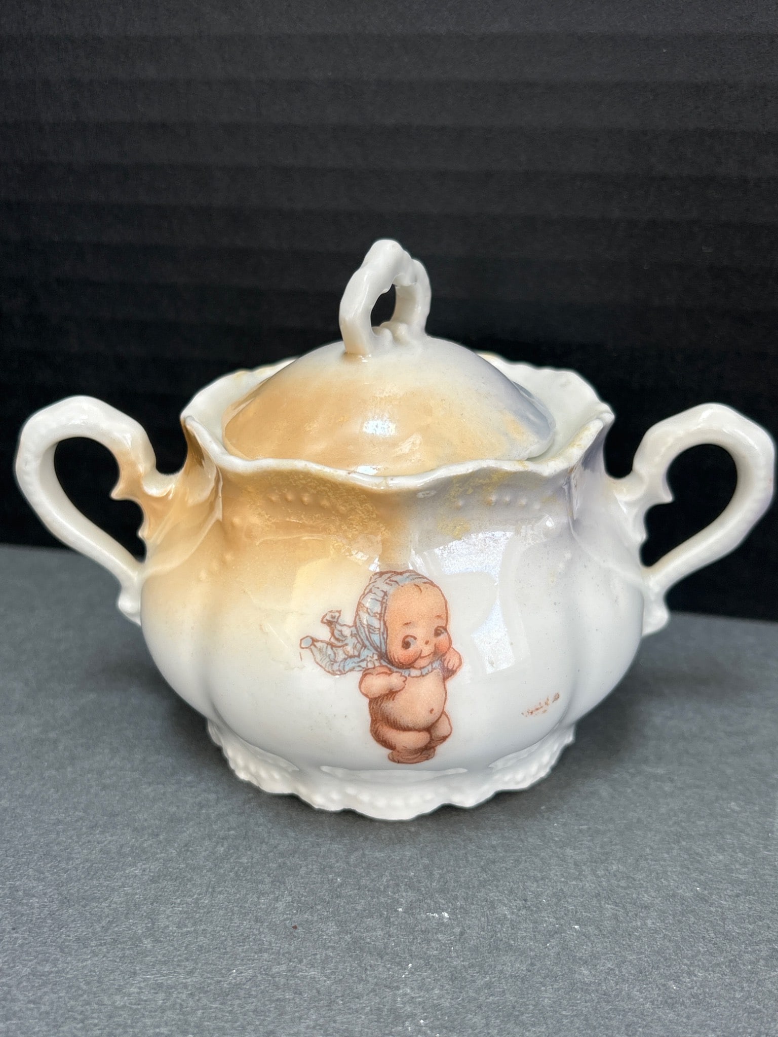 Porcelain Kewpie Sugar Dish with Lid - Rose O'Neill Mark, Germany - 3