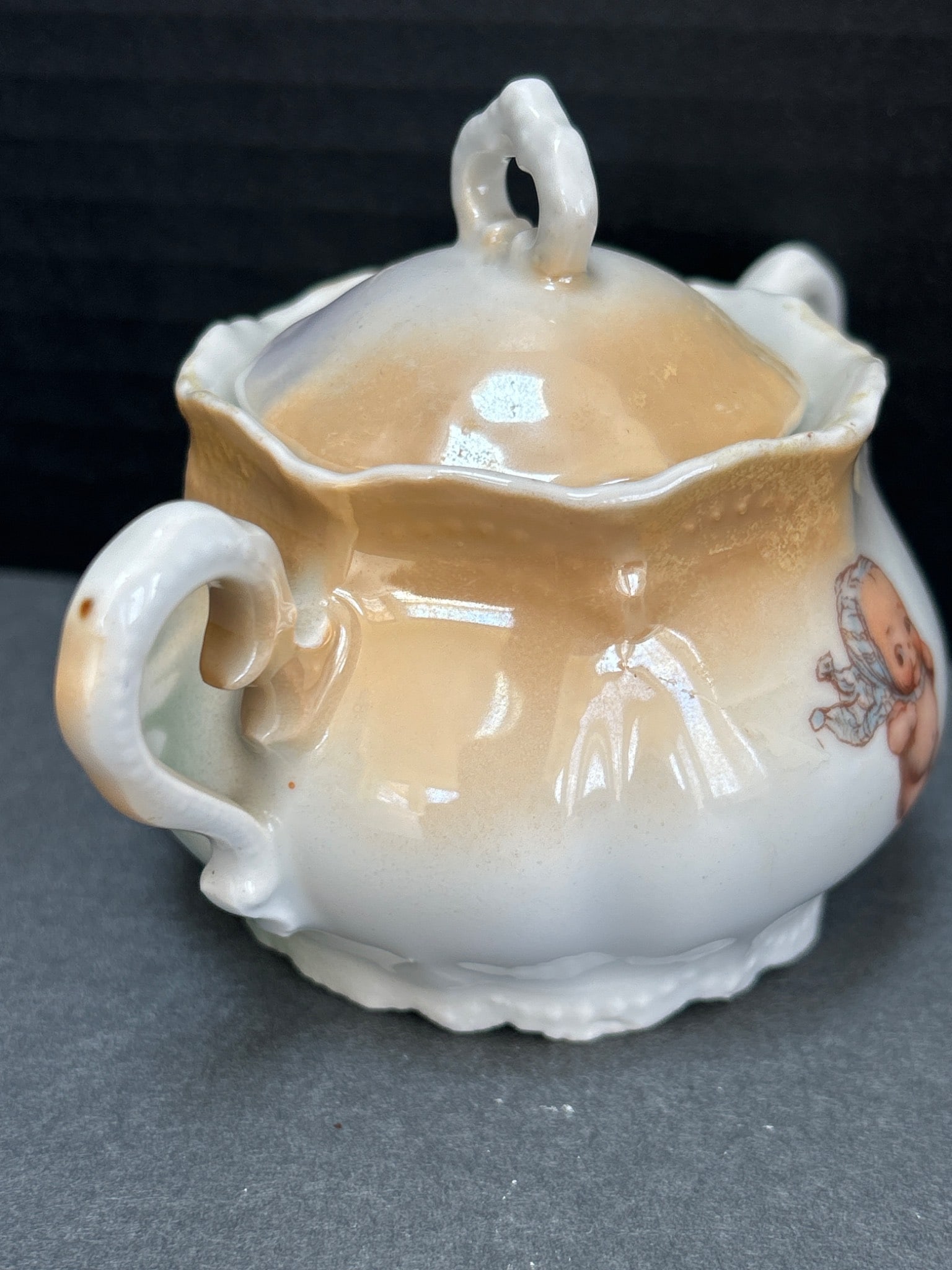 Porcelain Kewpie Sugar Dish with Lid - Rose O'Neill Mark, Germany - 4