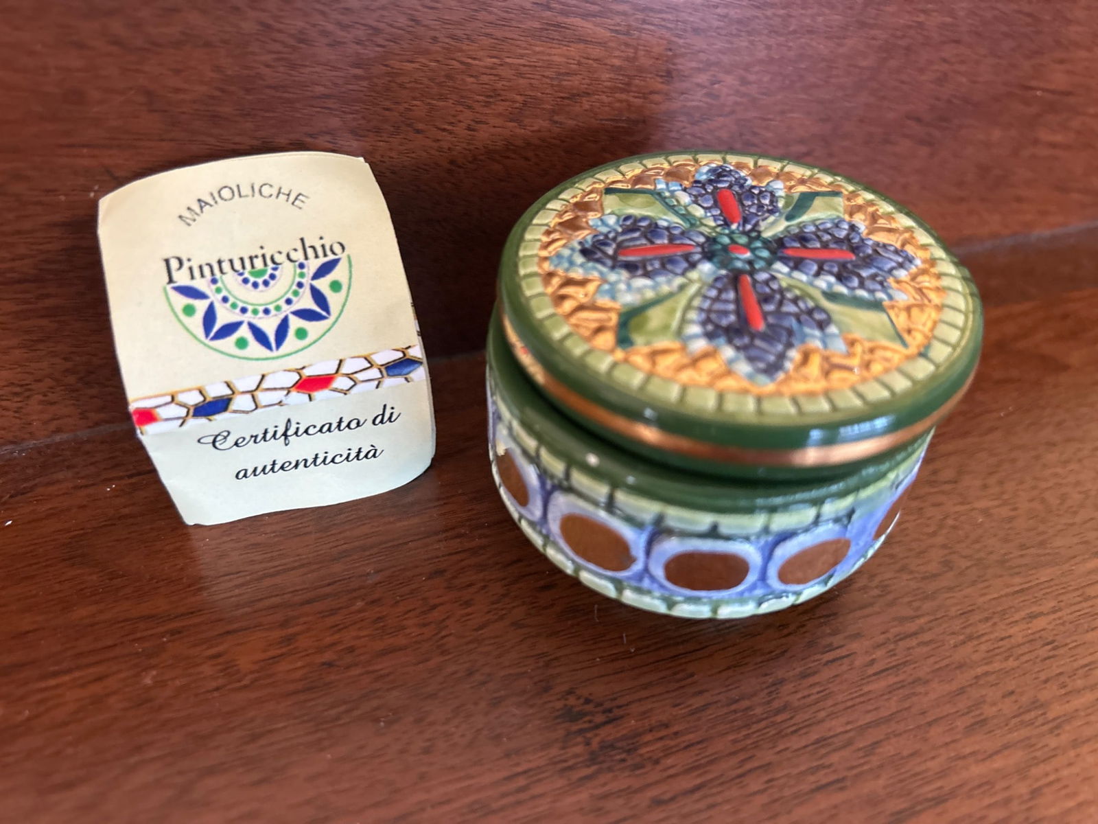 Hand-Painted Italian Maioliche Trinket Box by Pinturicchio, Ravenna Design - 2