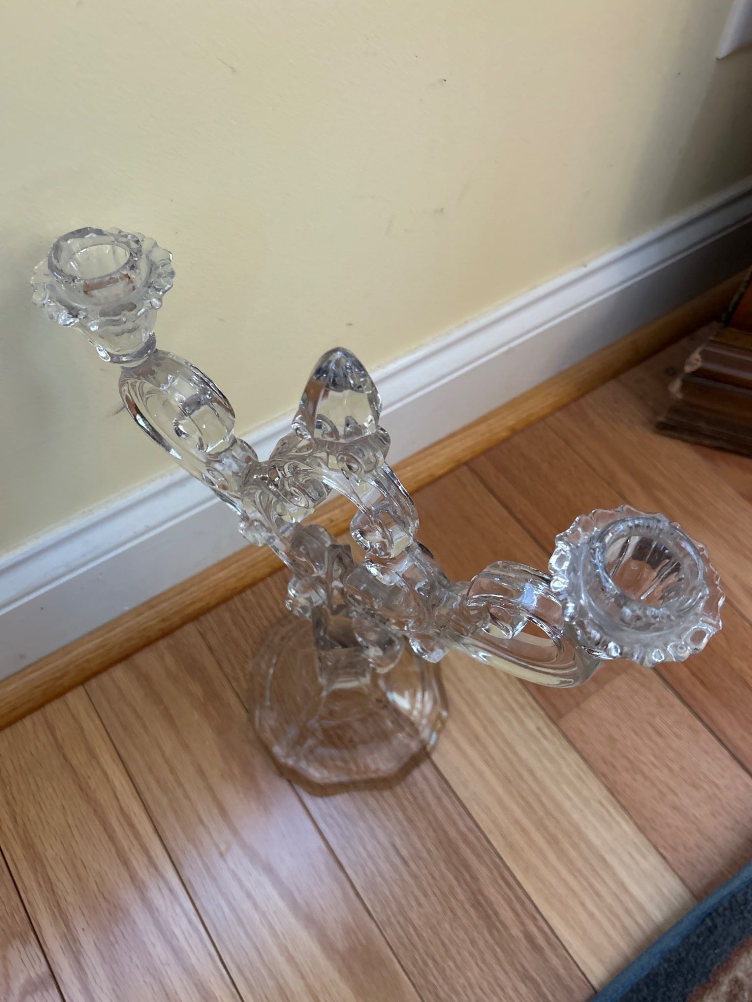 Glass Three-Arm Candelabra with Ornate Scroll Design - 2