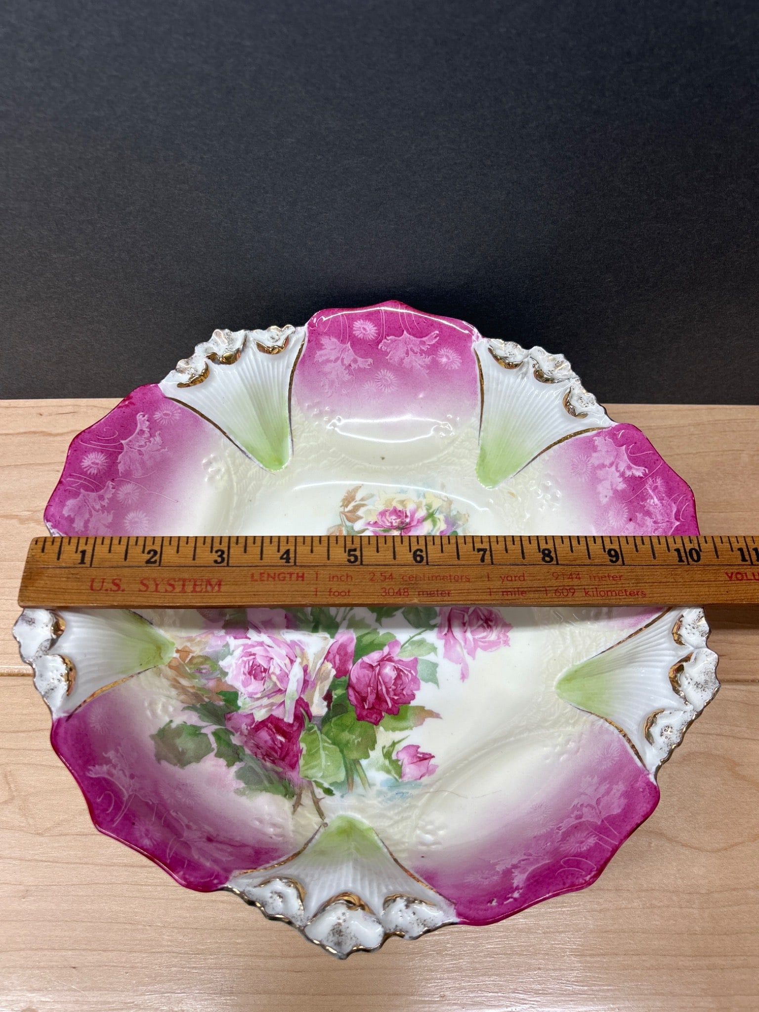 RS Prussia Porcelain Bowl with Floral Pattern and Pink Gradient Rim - 2