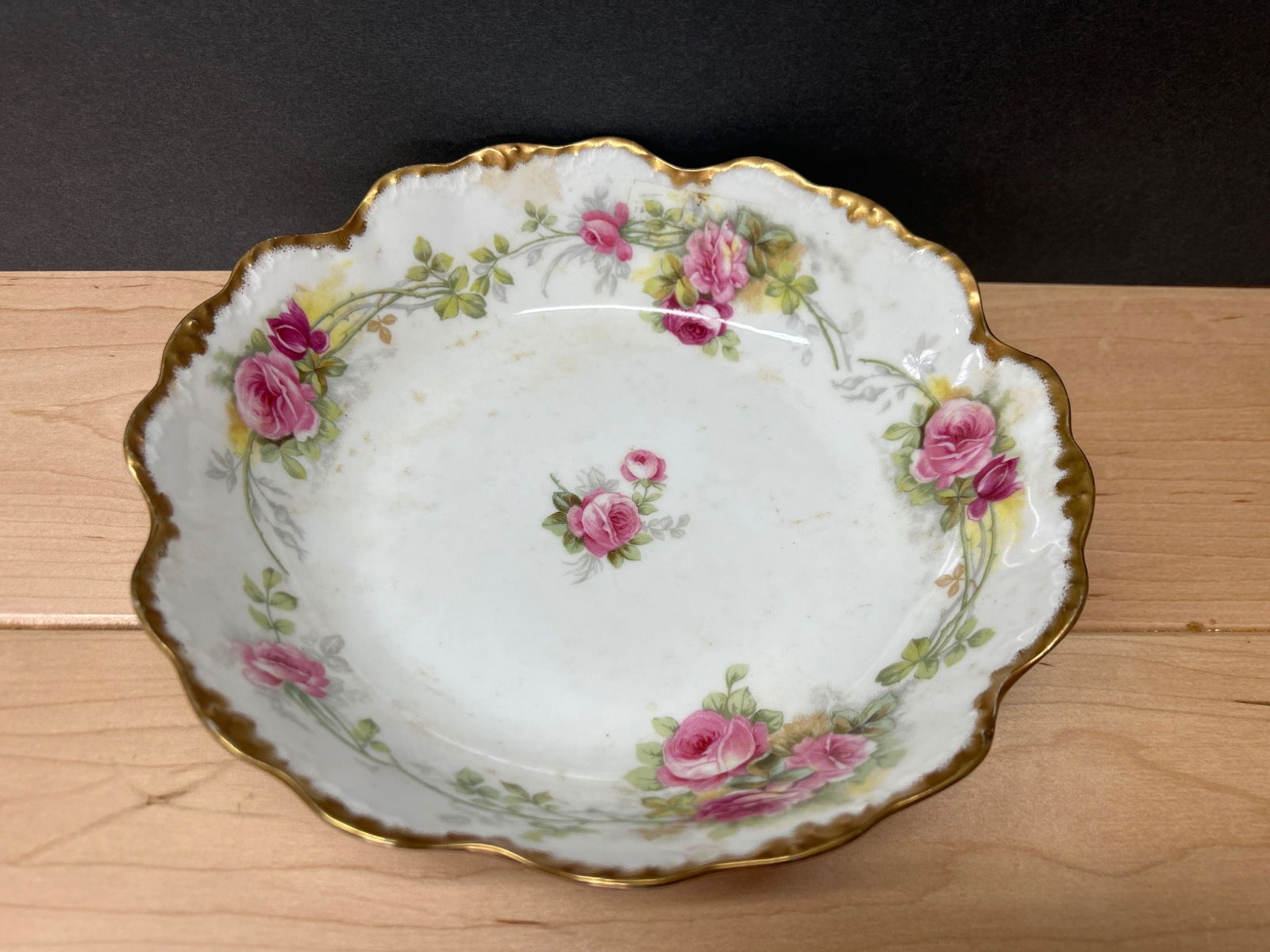 Elite Works Limoges Porcelain Bowl With Pink Rose Pattern and Gold Trim - 2