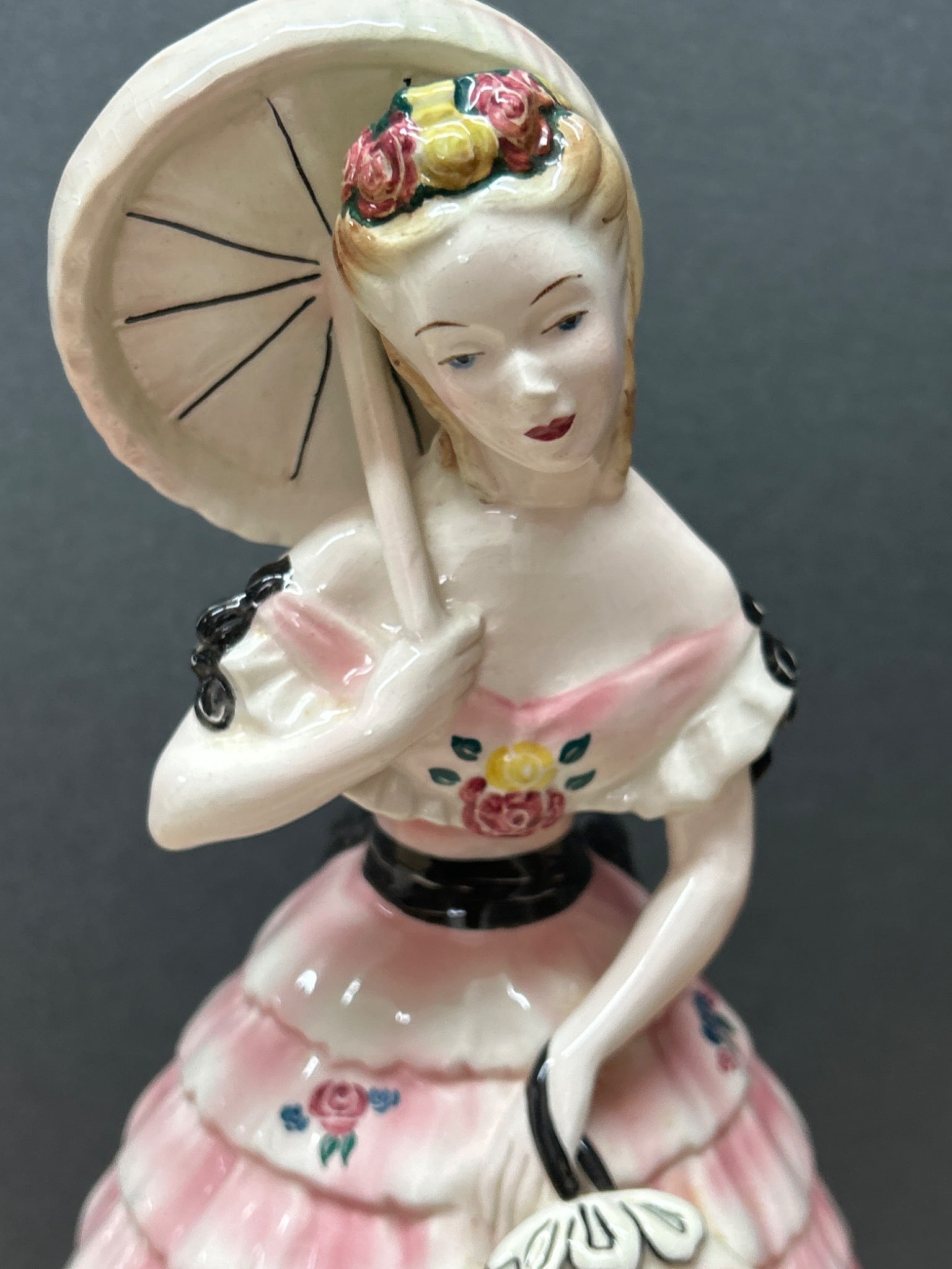 Goldscheider USA Ceramic Figurine with Parasol, Hand-Painted - 2