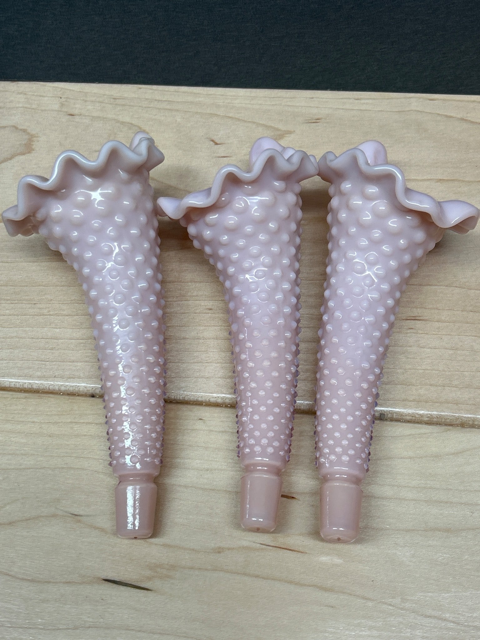 Pink Hobnail Glass Epergne with Three Horns and Flaring Base - 5