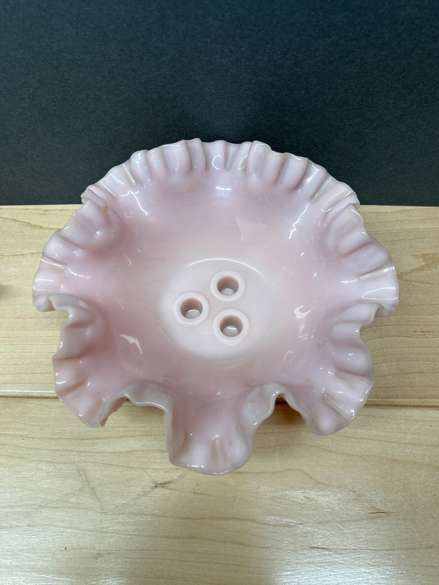Pink Hobnail Glass Epergne with Three Horns and Flaring Base - 6
