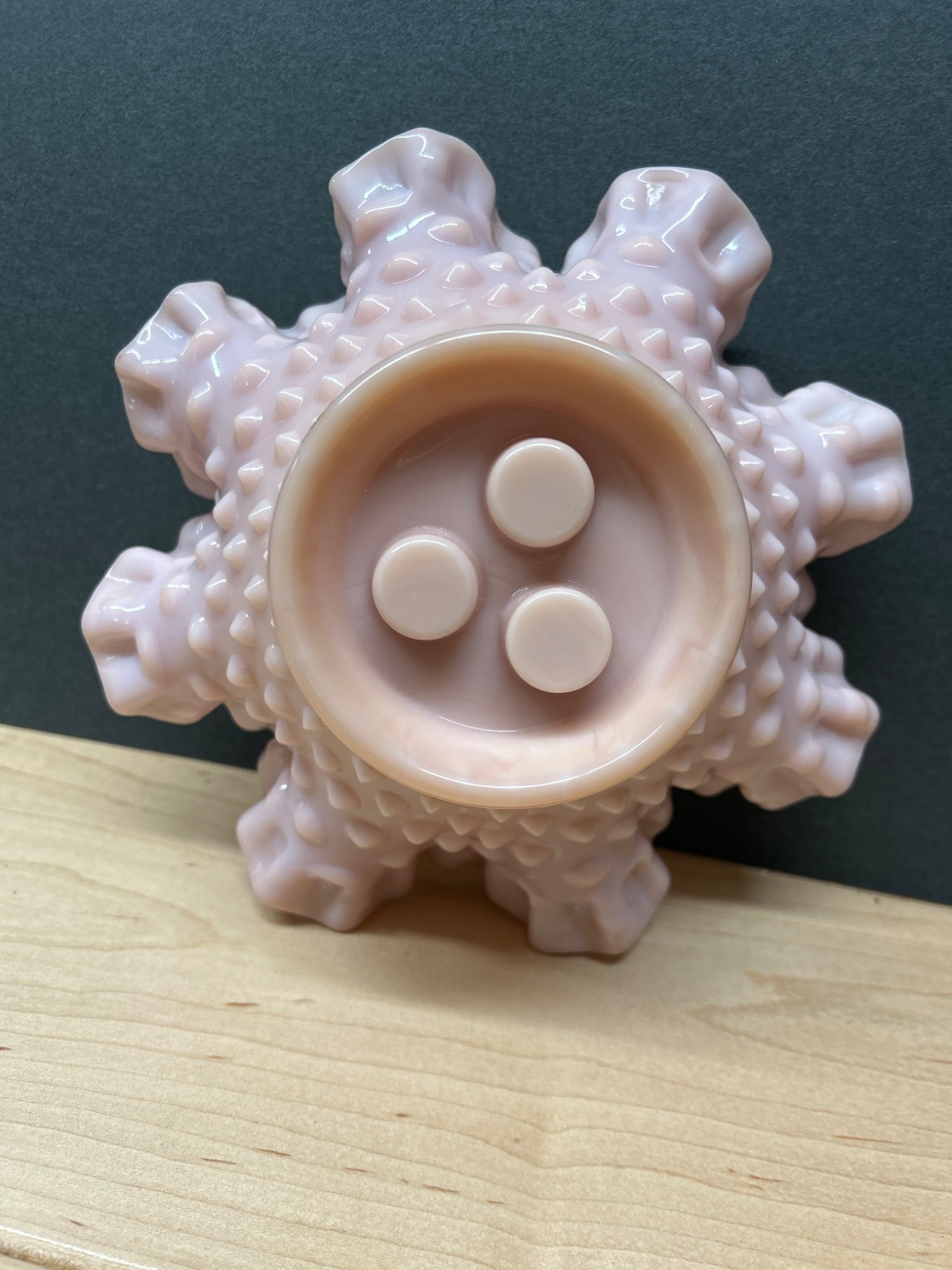 Pink Hobnail Glass Epergne with Three Horns and Flaring Base - 7