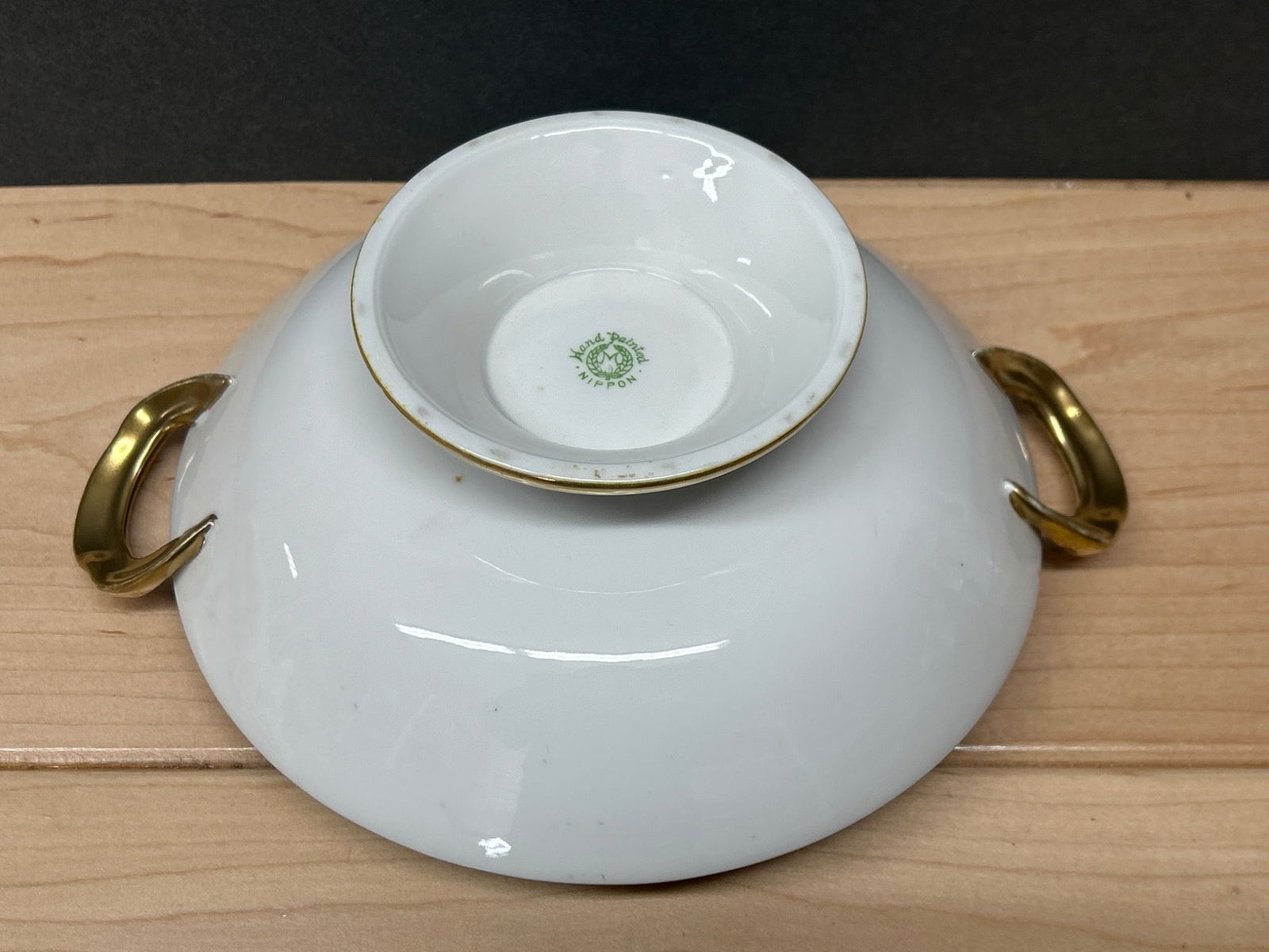 Hand-Painted Nippon Two-Handled Dish With Gold Trim - 4