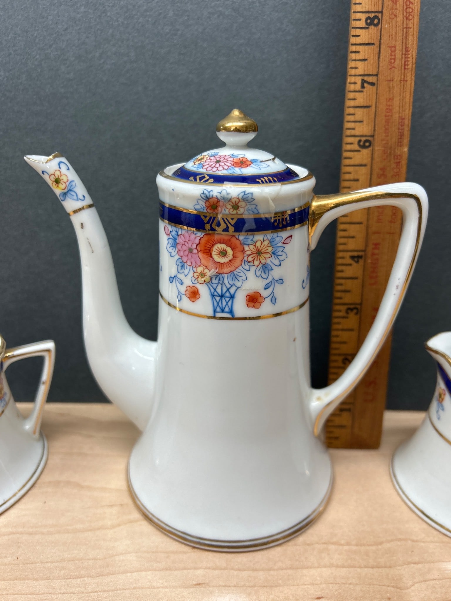 Hand Painted Nippon Porcelain Coffee/Tea Set with Floral Design - 2