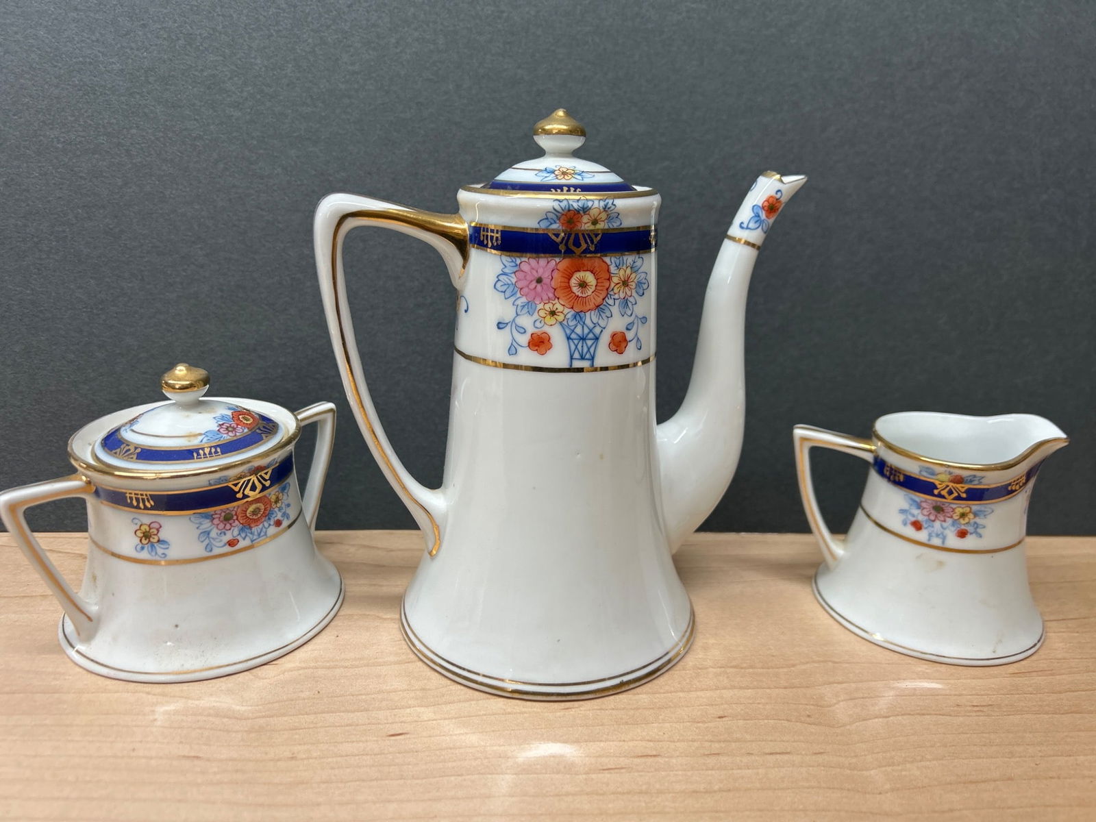 Hand Painted Nippon Porcelain Coffee/Tea Set with Floral Design - 4