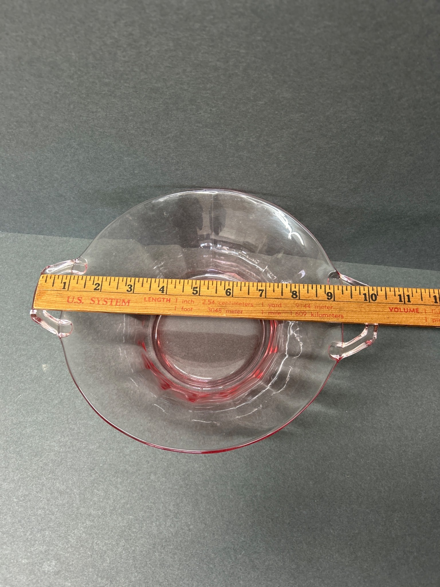 Pink Glass Bowl With Two Handles, Diameter Approx. 8 Inches - 3
