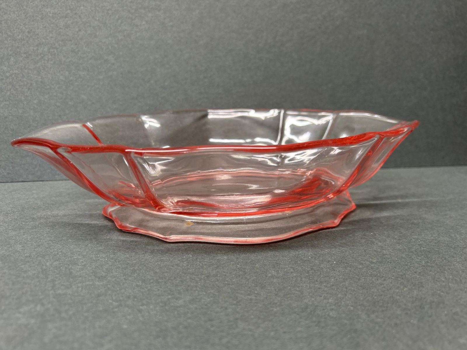 Red Transparent Glass Bowl with Fluted Rim and Base Support - 2