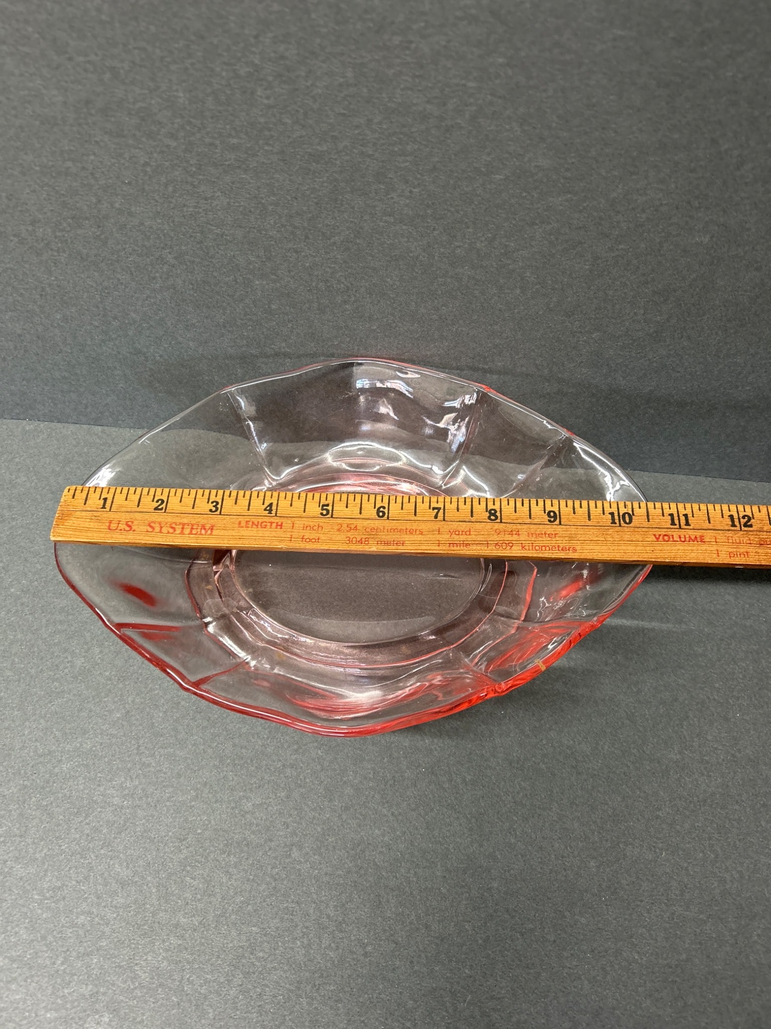 Red Transparent Glass Bowl with Fluted Rim and Base Support - 3