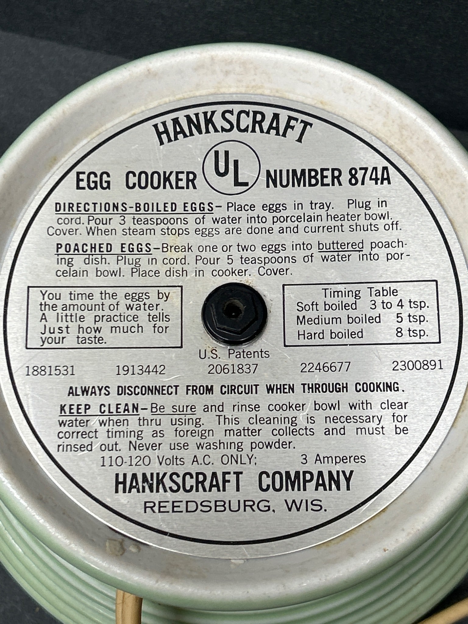 Hankscraft Egg Cooker Model 874A by Hankscraft Company, Reedsburg, WI - 6