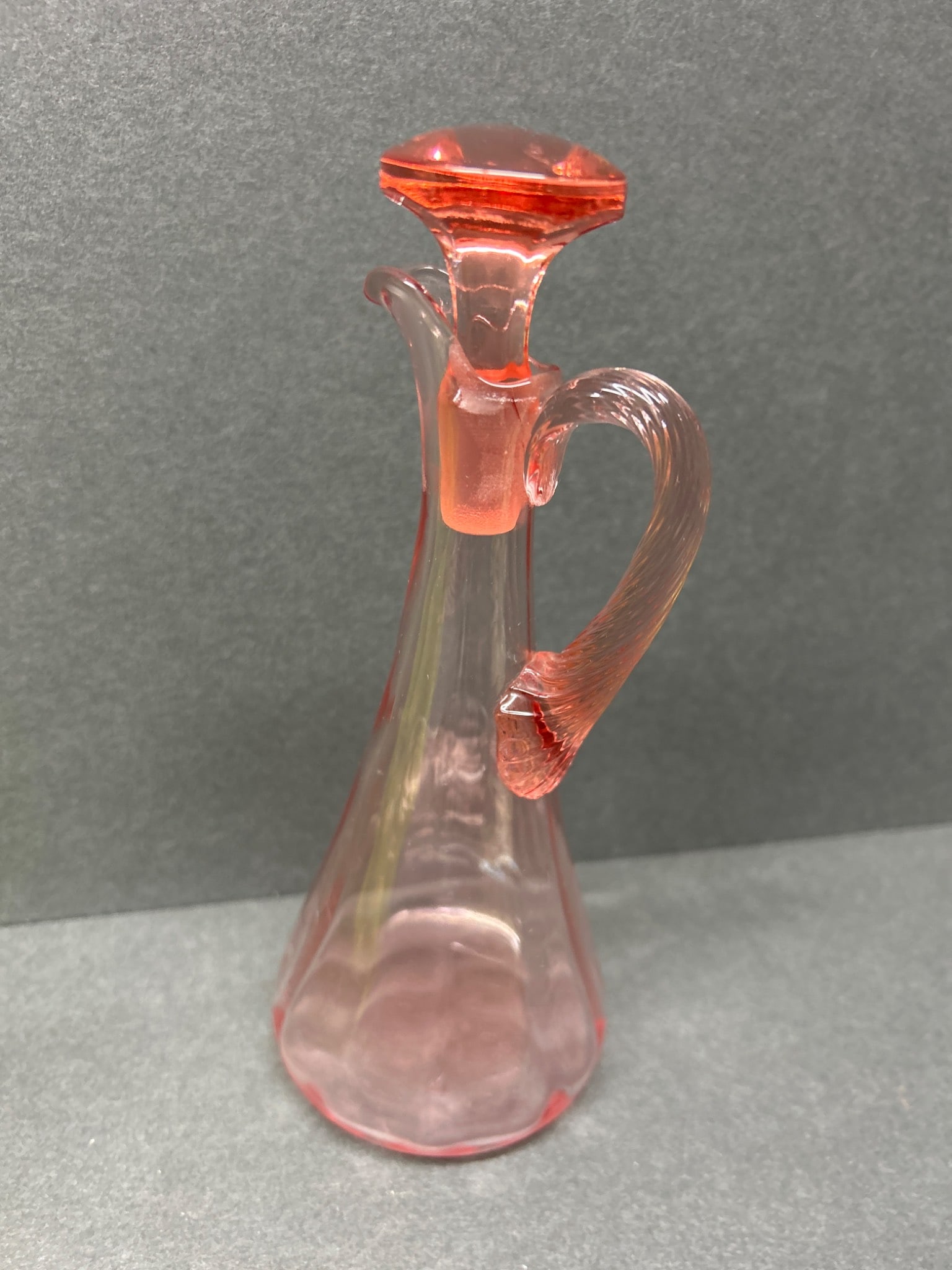 Pink Glass Decanter with Stopper, Approximately 8.5 Inches Tall - 2
