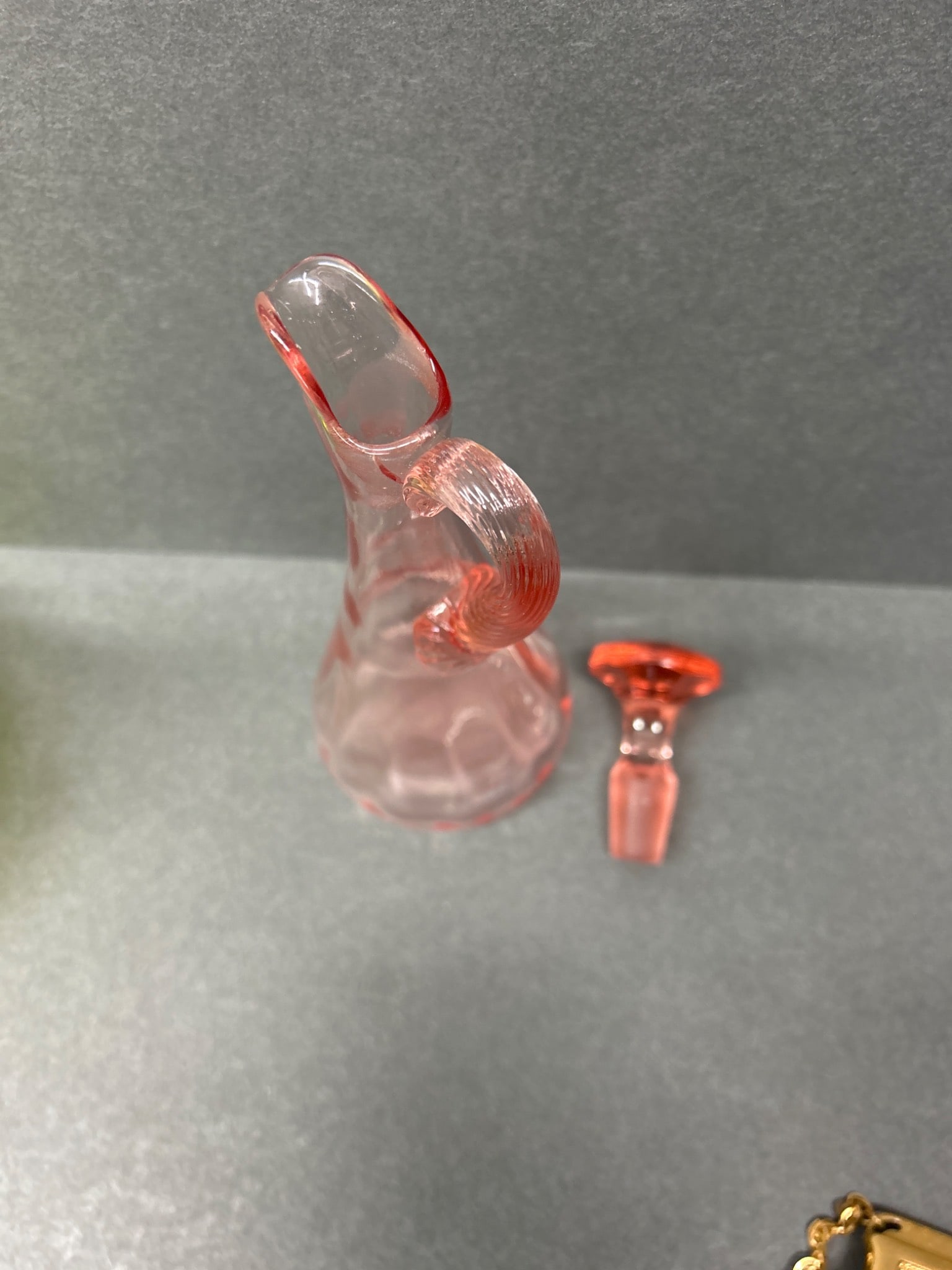 Pink Glass Decanter with Stopper, Approximately 8.5 Inches Tall - 3