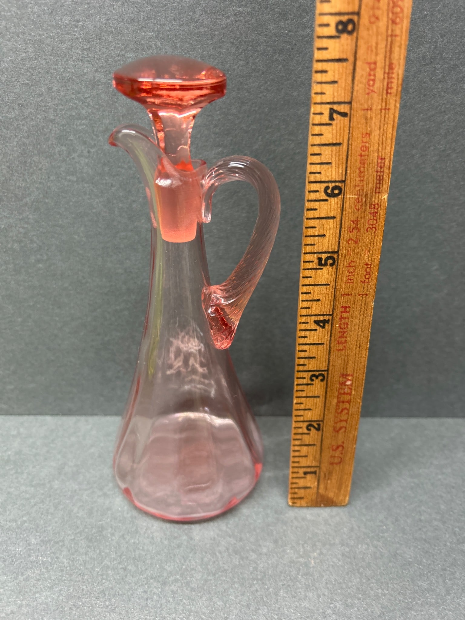 Pink Glass Decanter with Stopper, Approximately 8.5 Inches Tall - 6