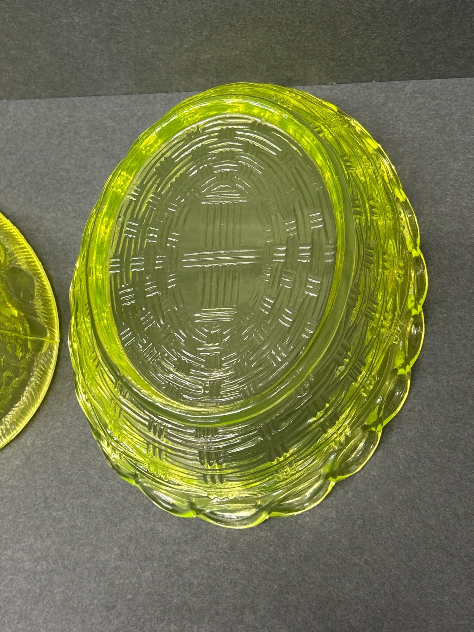 Pressed Uranium Glass Hen on Nest Covered Dish - 6