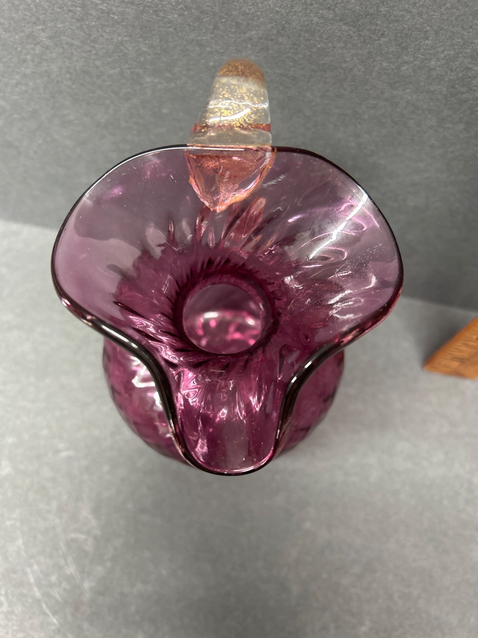 Small Hand-Blown Purple Glass Pitcher with Clear Handle - 3