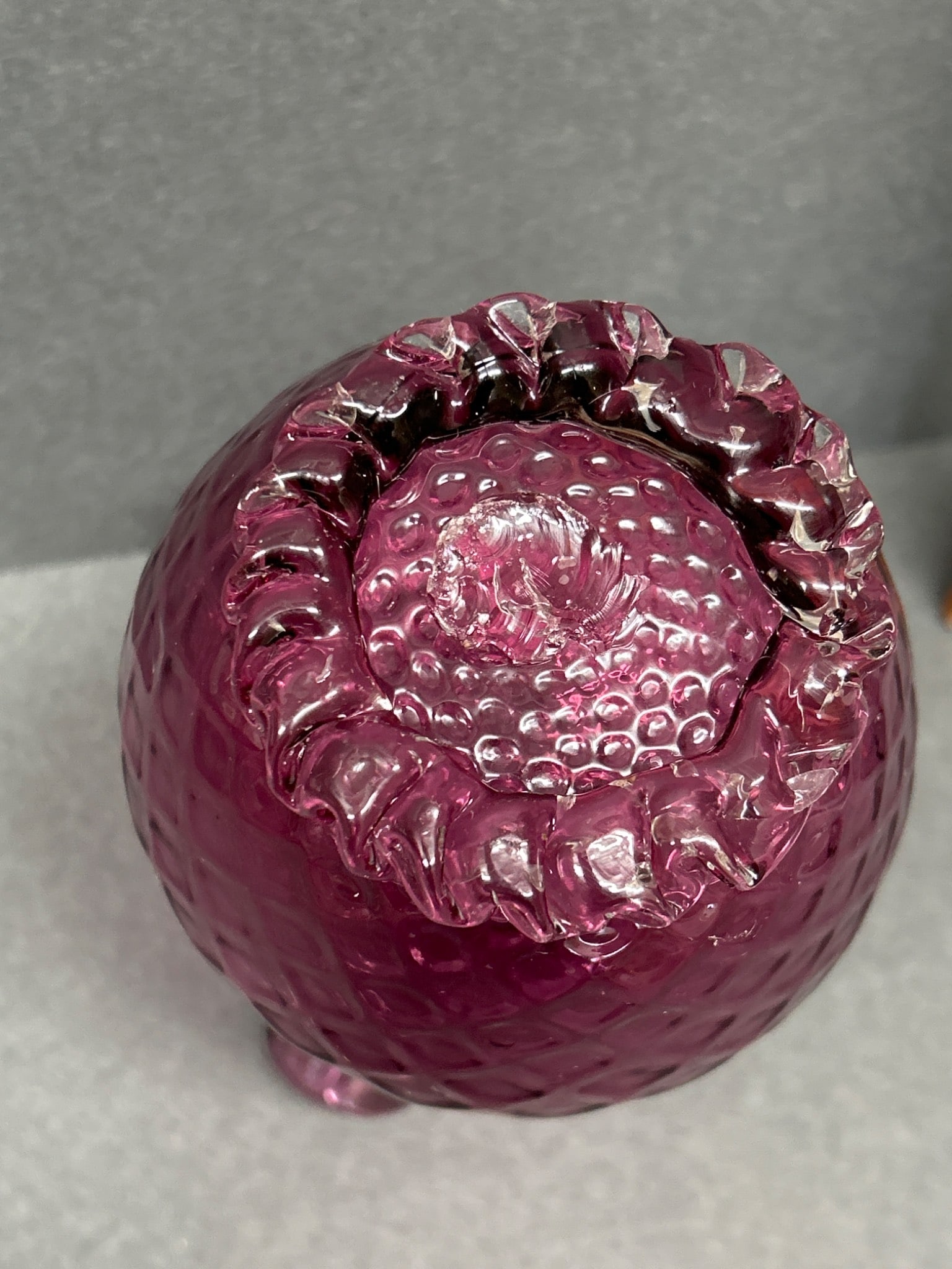 Small Hand-Blown Purple Glass Pitcher with Clear Handle - 6