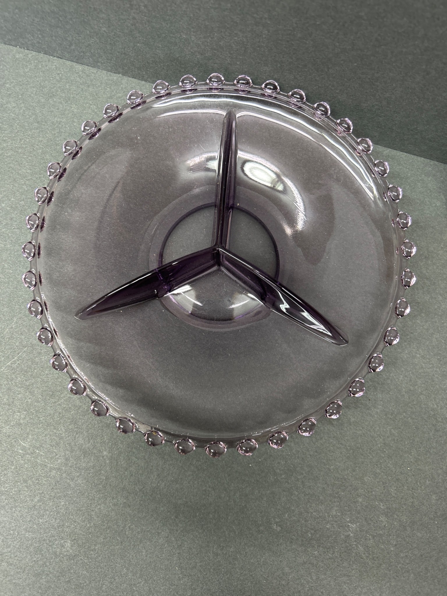 Purple Glass Divided Serving Dish With Beaded Rim - 2