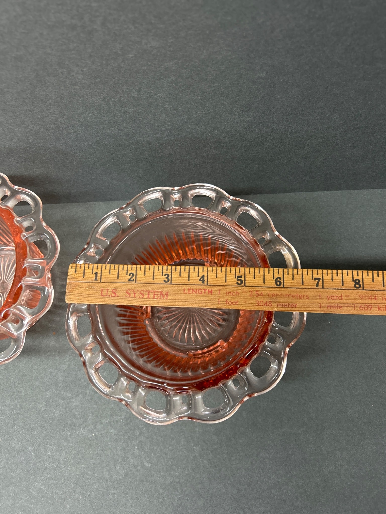 Pink Glass Bowls with Ribbed Body and Scalloped Rim - 5