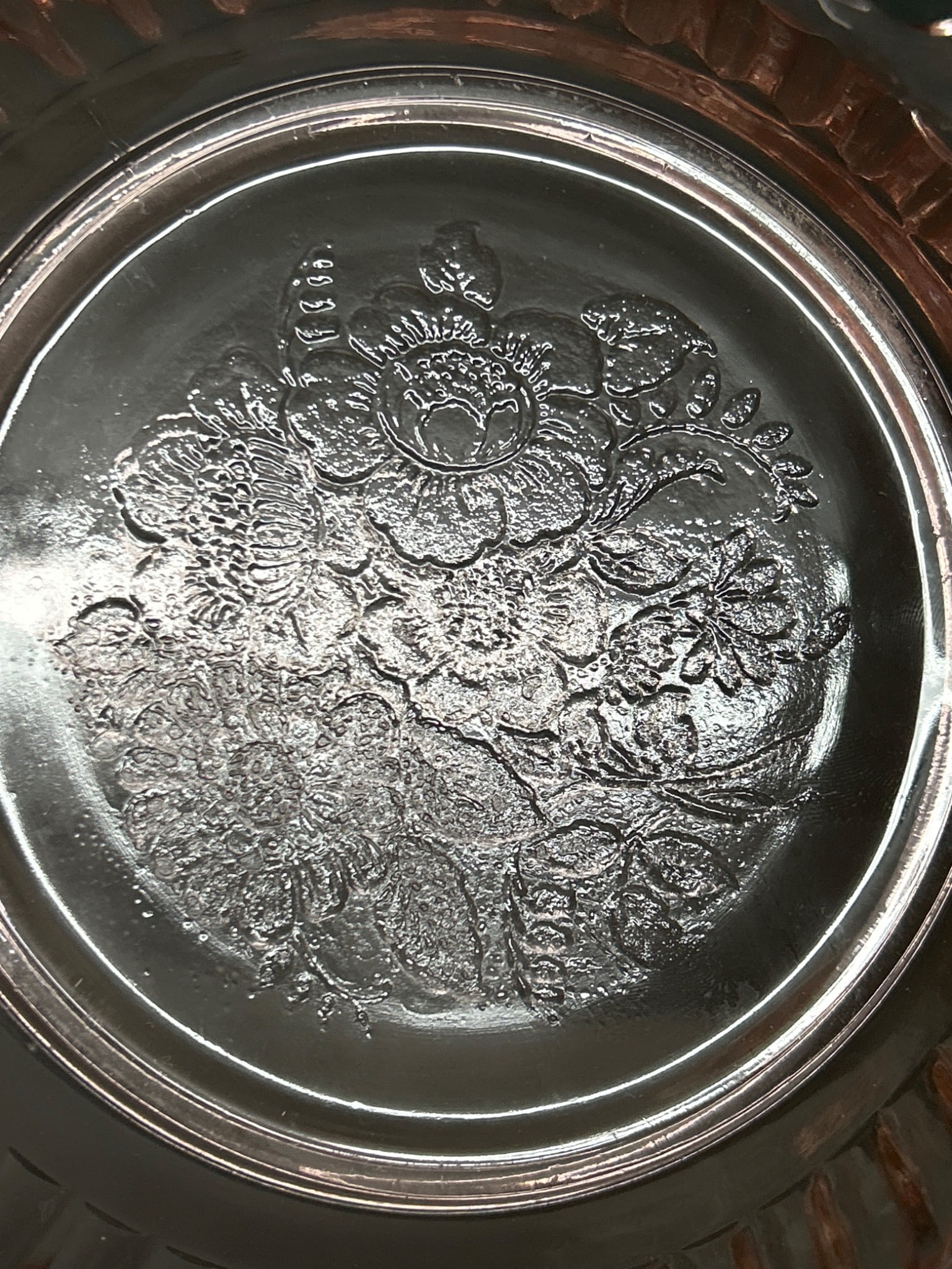 Two Pink Depression Glass Bowls with Floral Pattern and Handles - 9