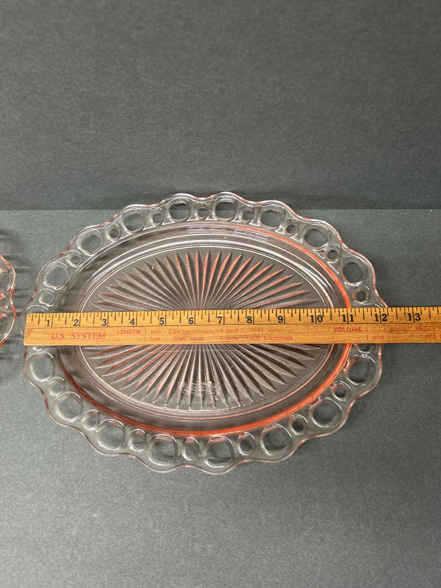 Pink Depression Glass Oval Plates with Open Lace Edge, Set of 2 - 3