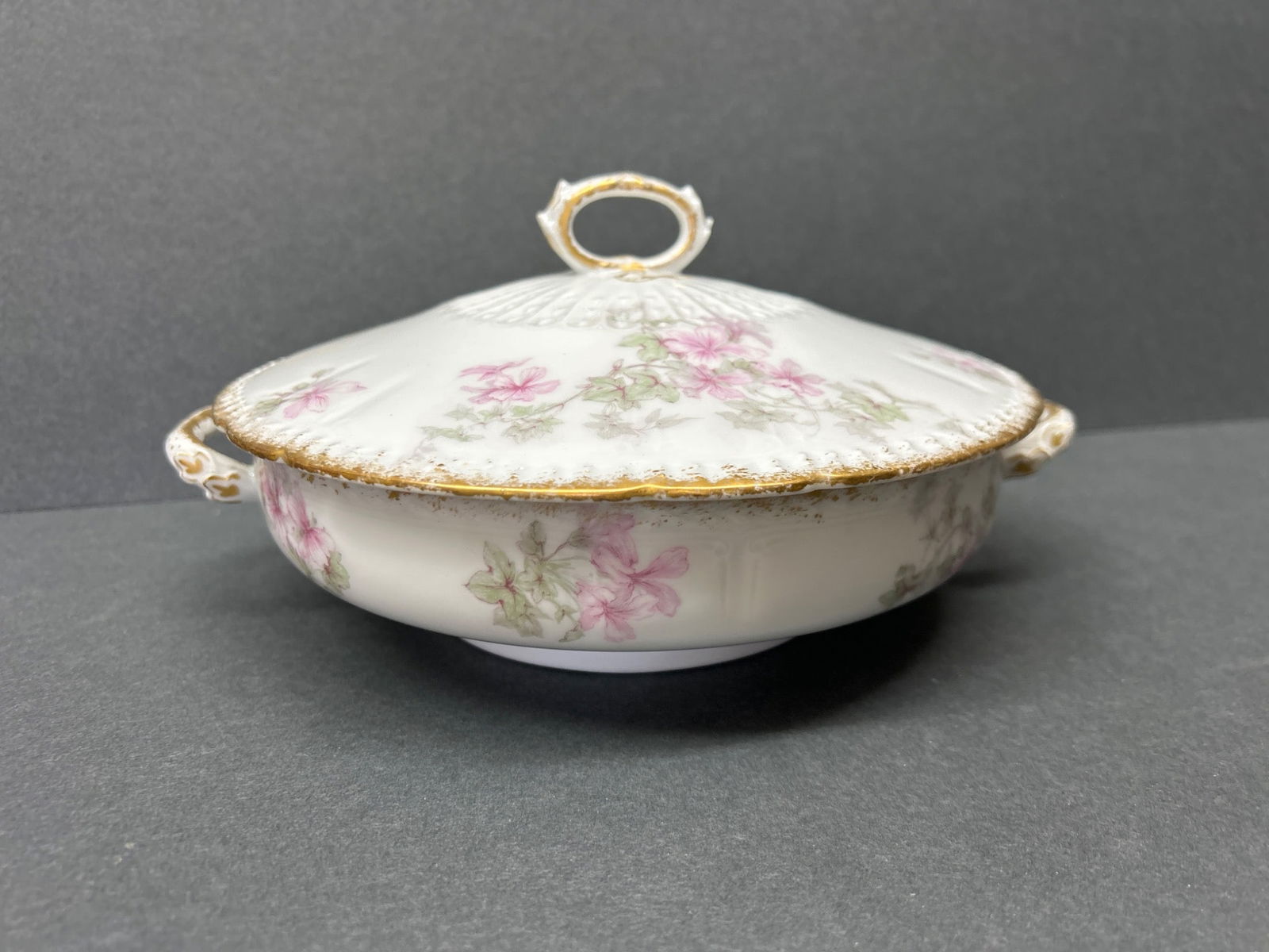 Limoges France GDA Porcelain Covered Dish with Floral Design and Gold Accents - 3