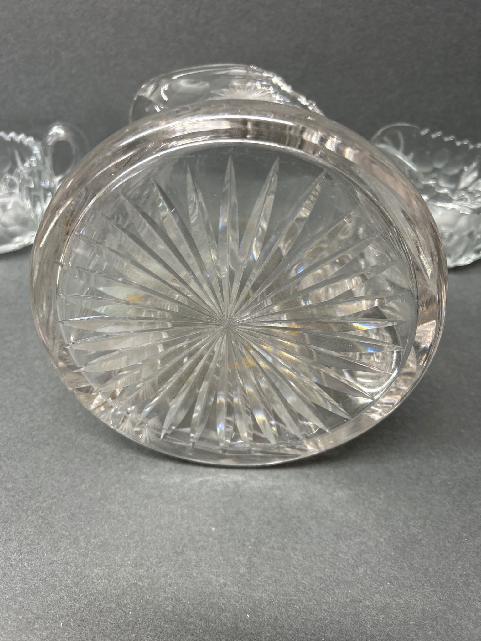 Crystal Pitcher with Floral Etching and Accompanying Sugar and Creamer Set - 6