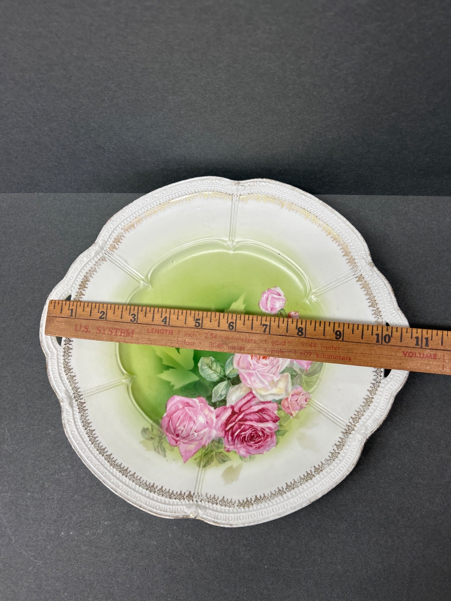 RS Prussia Porcelain Dish with Handled Floral Design, 10-Inch Diameter - 2