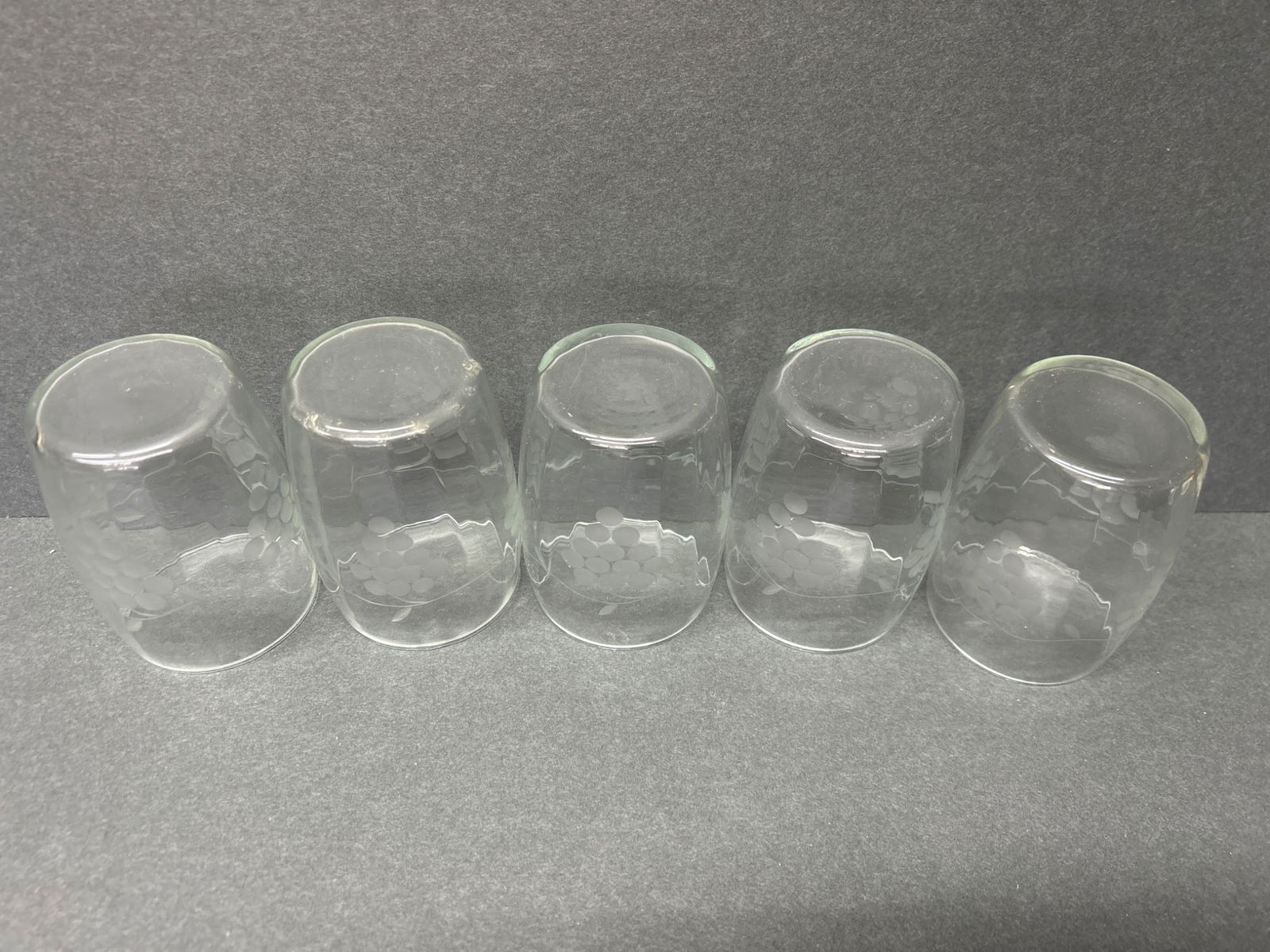 5 Etched Glass Tumblers With Grape Design - 5