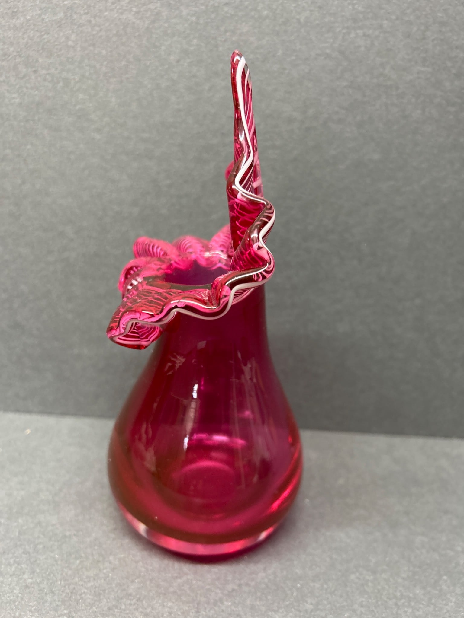 Handblown Art Glass Vase With Flaring Ruffled Top in Deep Pink - 5