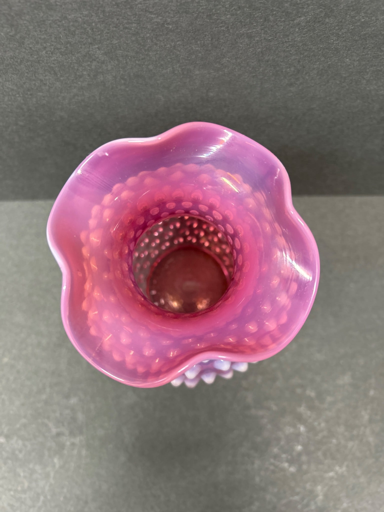 Pink Hobnail Glass Vase with Ruffled Rim, Approx. 4 Inches Tall - 5