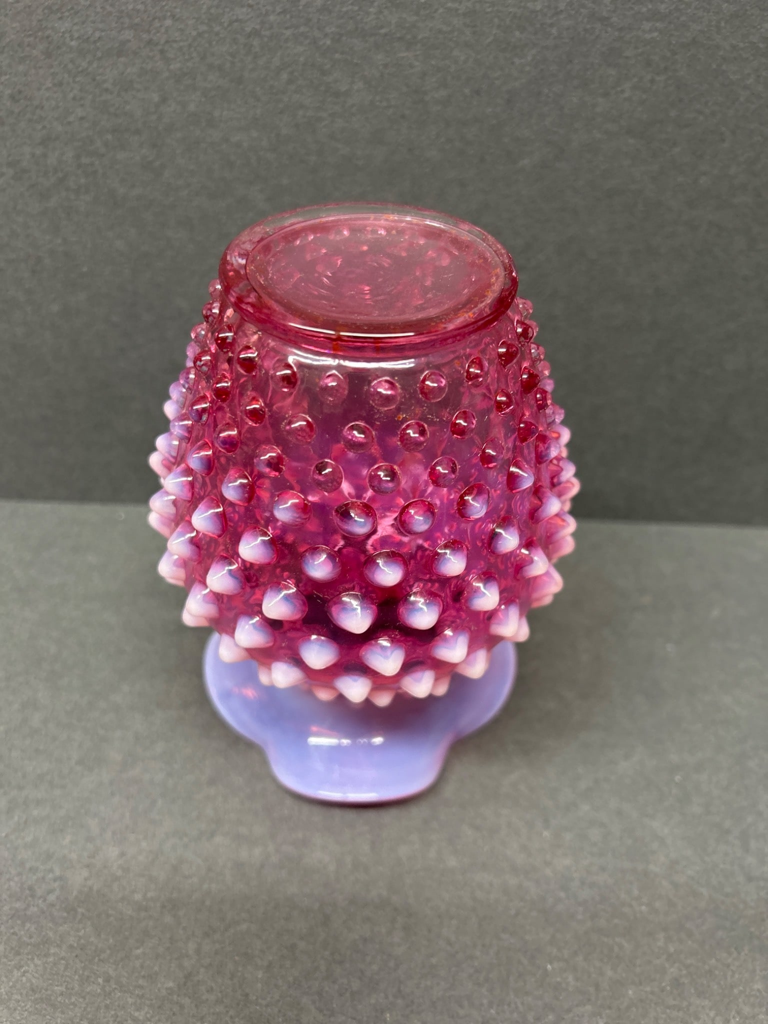 Pink Hobnail Glass Vase with Ruffled Rim, Approx. 4 Inches Tall - 6
