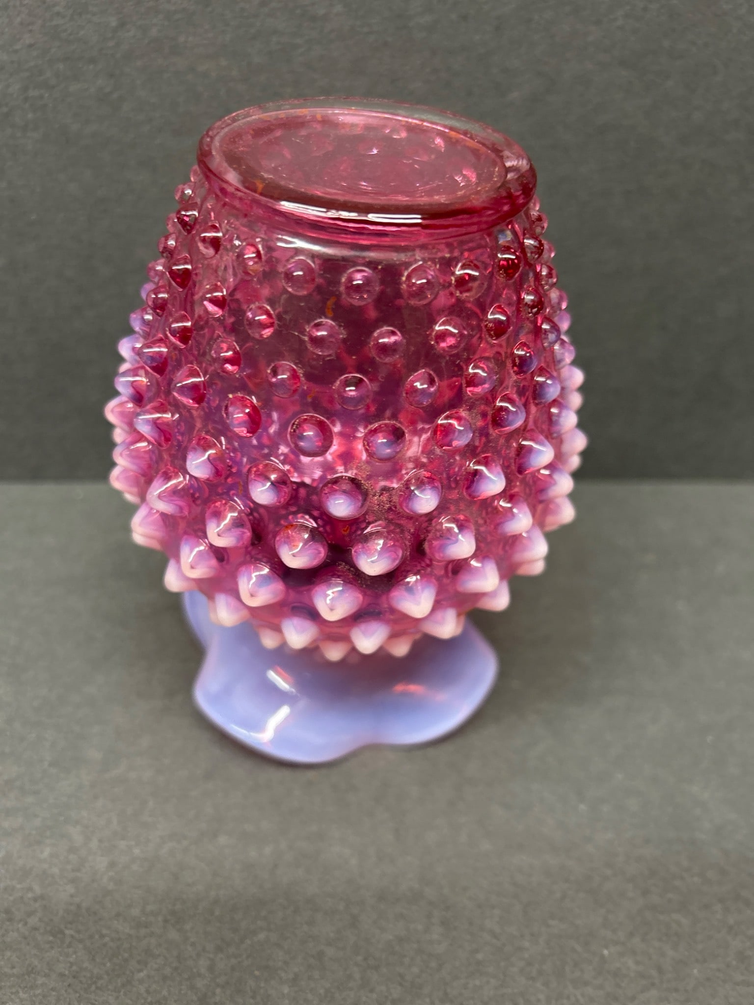 Pink Hobnail Glass Vase with Ruffled Rim, Approx. 4 Inches Tall - 7
