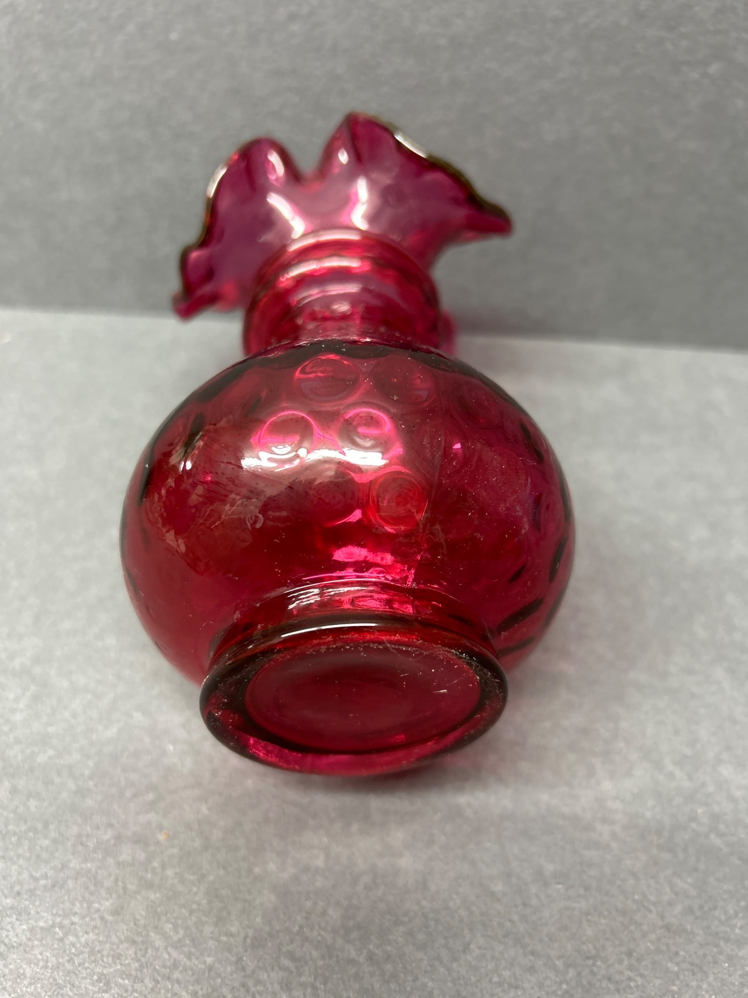 Ruby Red Hand-Blown Glass Vase with Ruffled Rim - 5 inches - 5