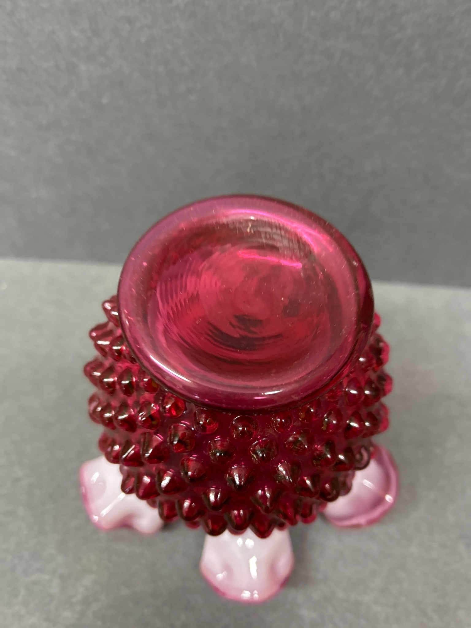Cranberry Glass Hobnail Ruffled Vase with Opalescent Edge - 6