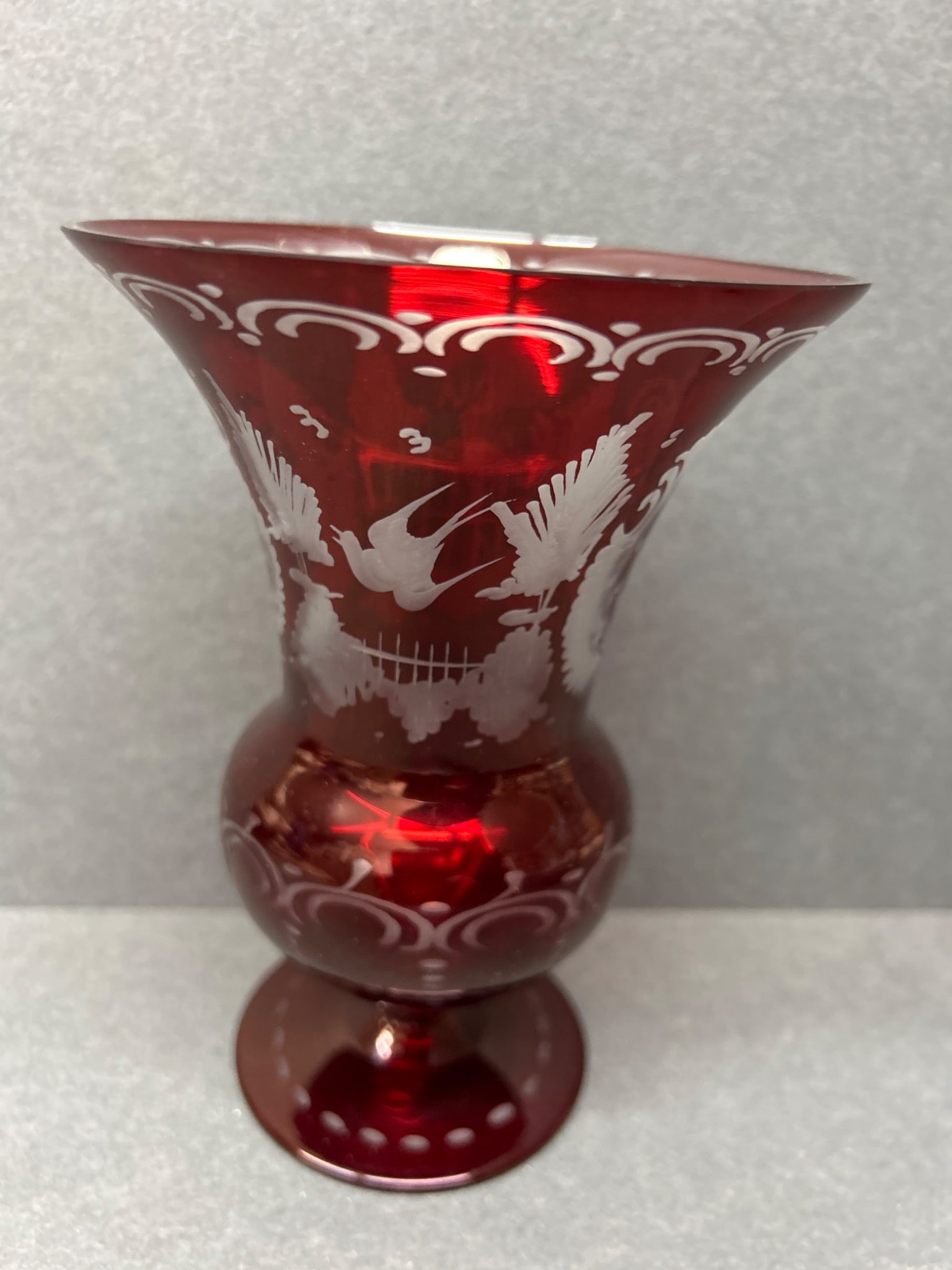 Bohemia Crystal Vase Made in Czechoslovakia with Etched Design - 2
