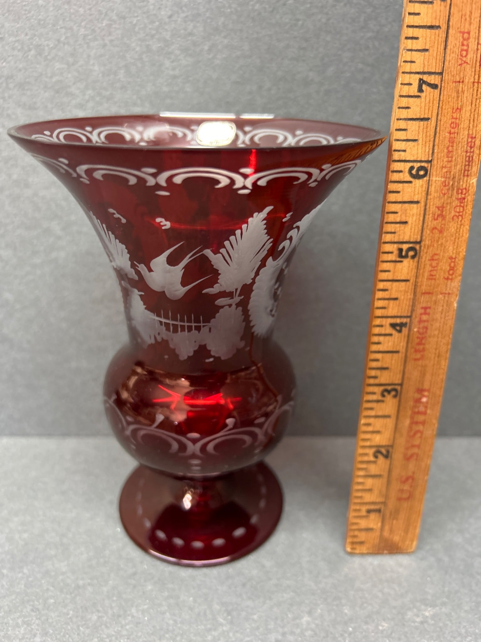 Bohemia Crystal Vase Made in Czechoslovakia with Etched Design - 3