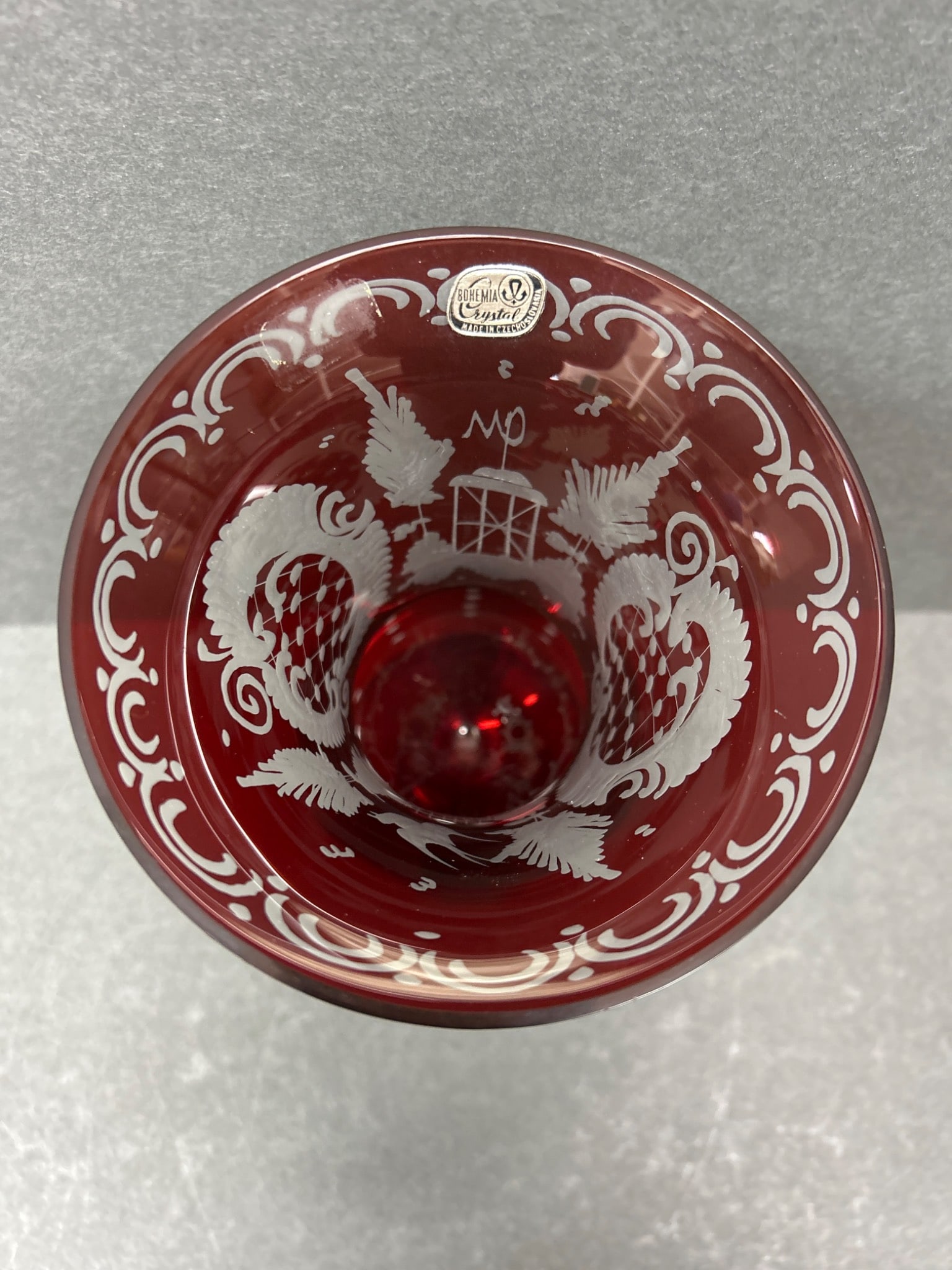 Bohemia Crystal Vase Made in Czechoslovakia with Etched Design - 4