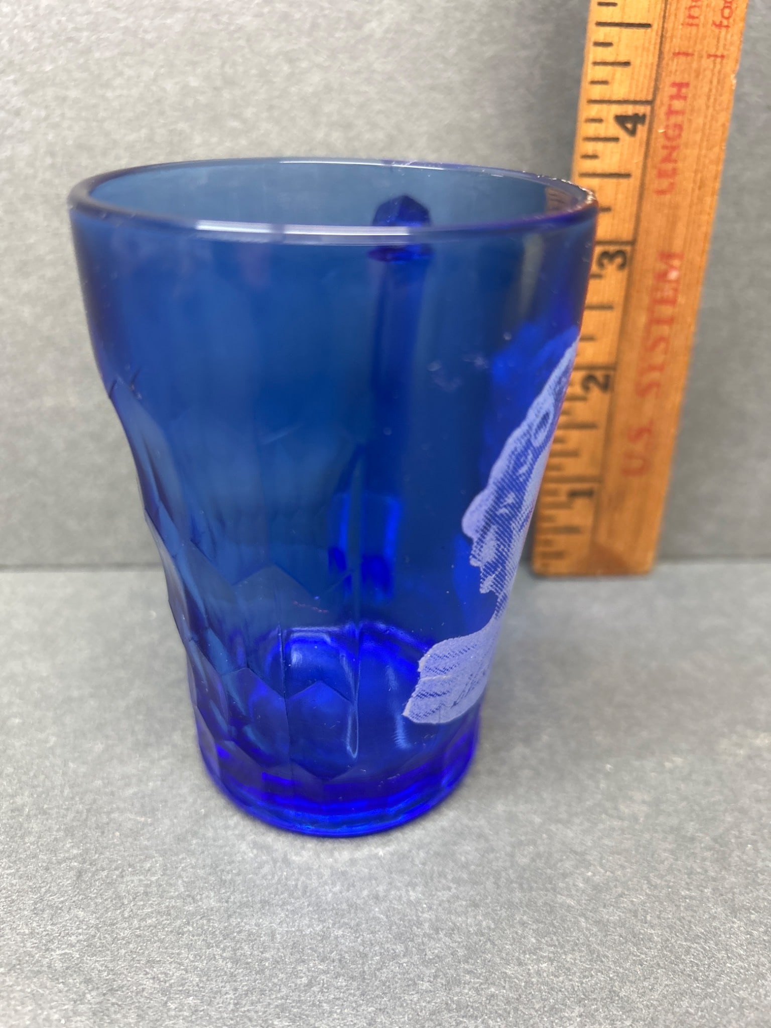 Cobalt Blue Glass Mug Featuring Portrait Design With Handle - 2