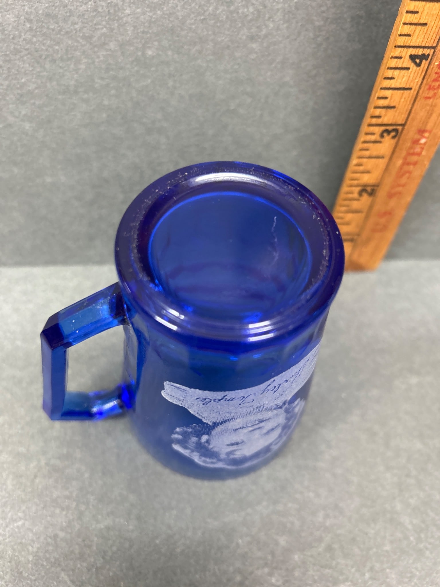 Cobalt Blue Glass Mug Featuring Portrait Design With Handle - 5
