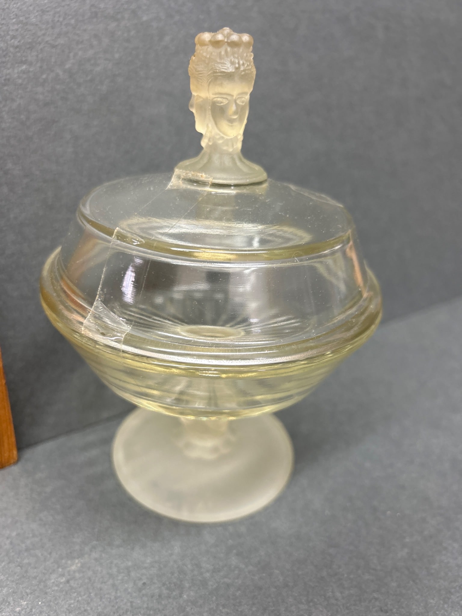 Glass Lidded Bowl with Figural Lid Finial and Crystal Decanter with Stopper - 2